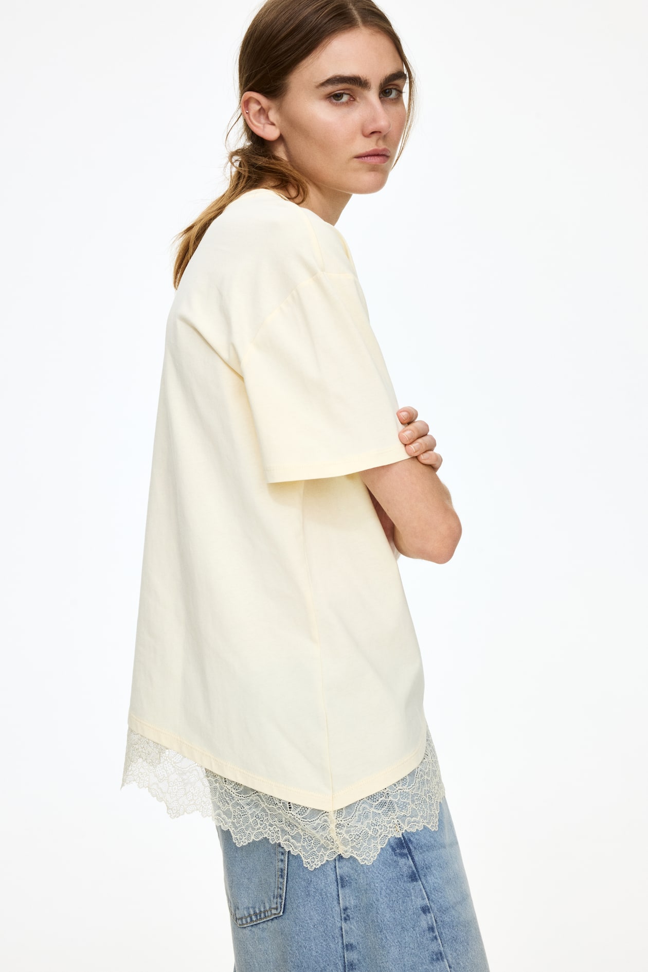 Asymmetric Lace-Trimmed T-Shirt - image 4