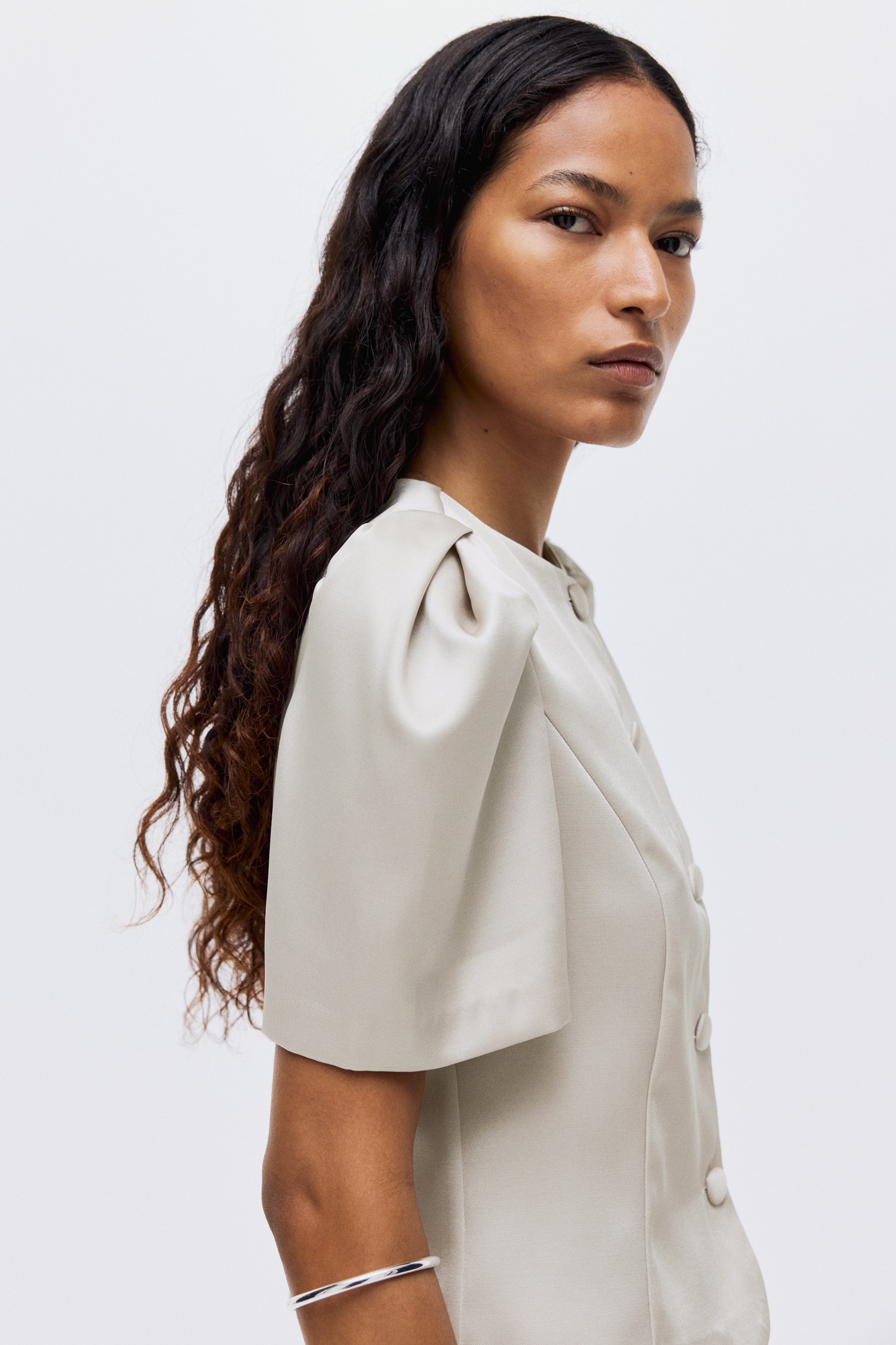 H & M - パフスリーブブラウス - ベージュ