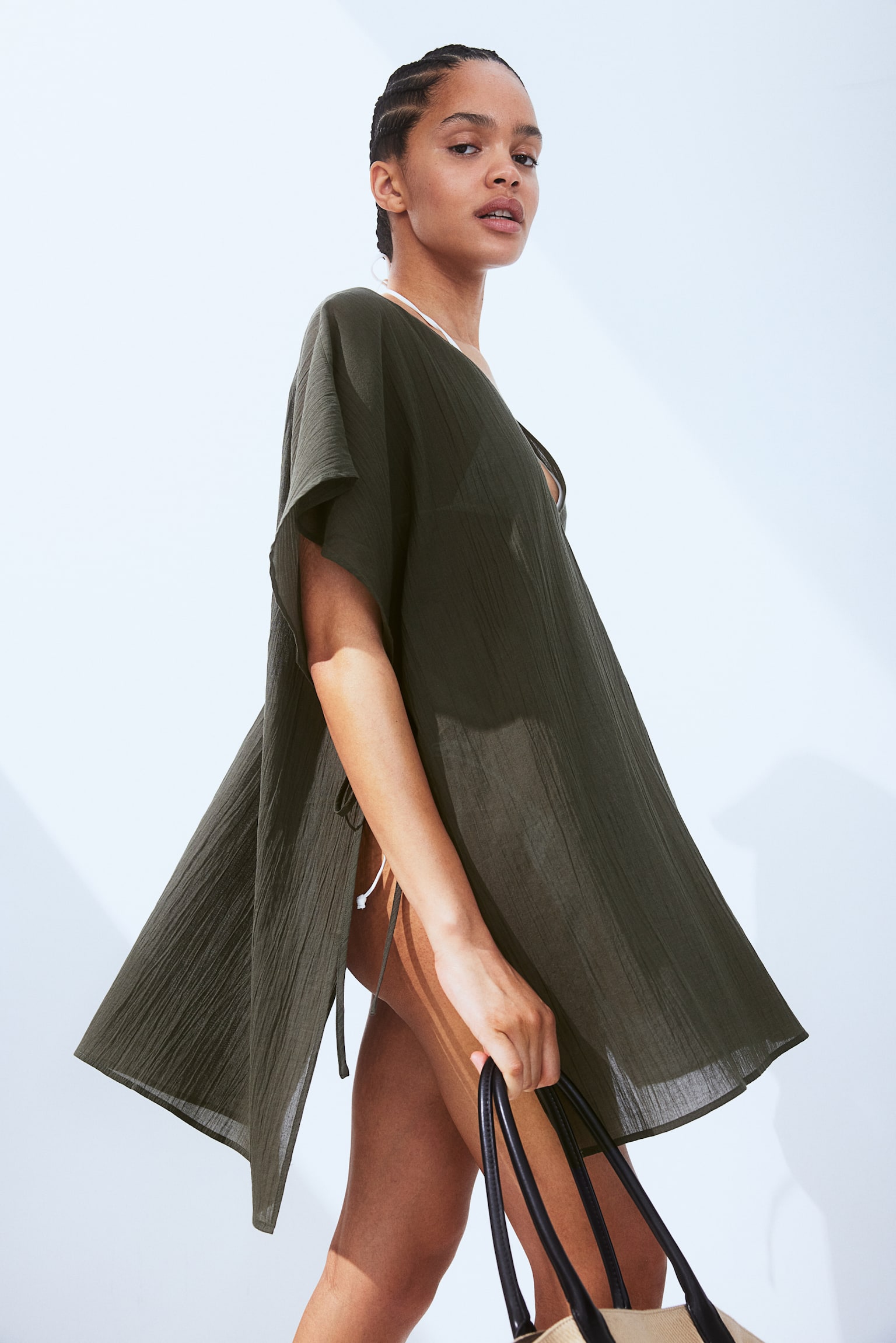 Oversized Beach Kaftan - Dark khaki green/Black/White - 6