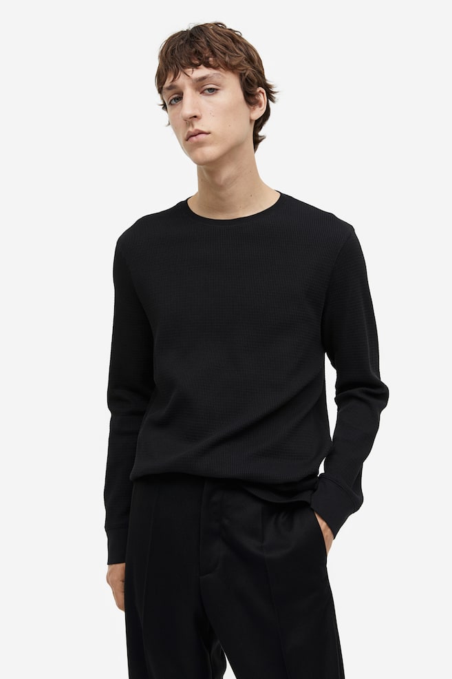T-shirt Slim Fit en jersey gaufré - Noir - 1