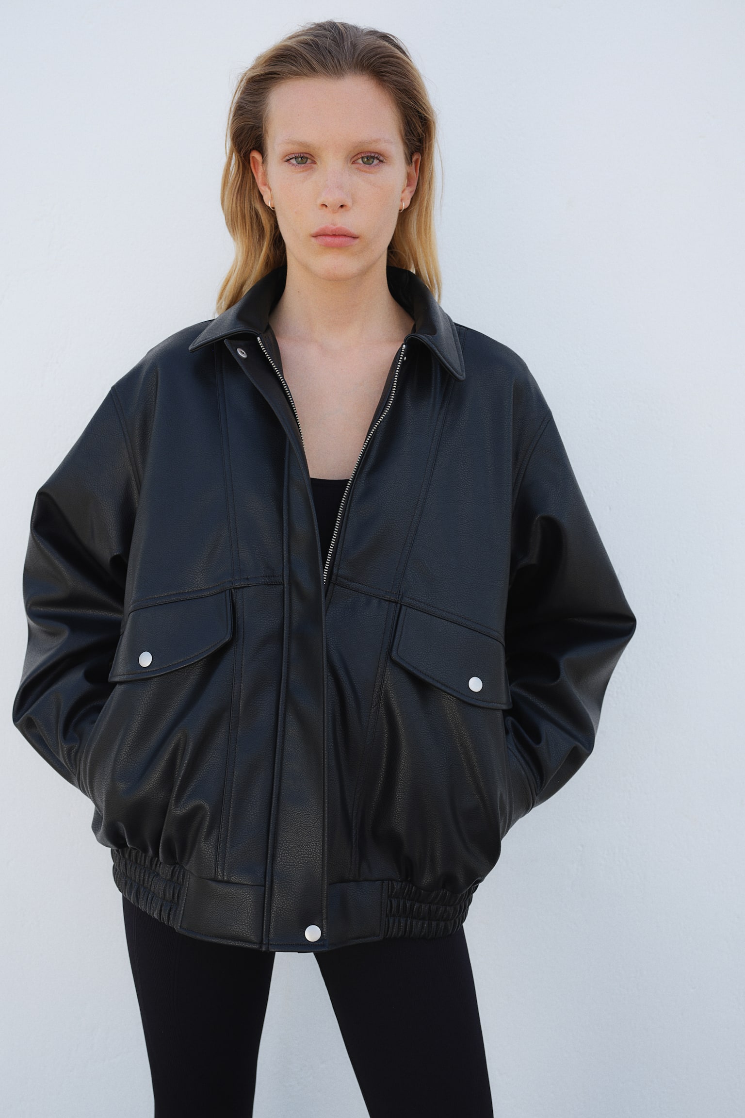 Oversized coated jacket - Black/Burgundy - 6