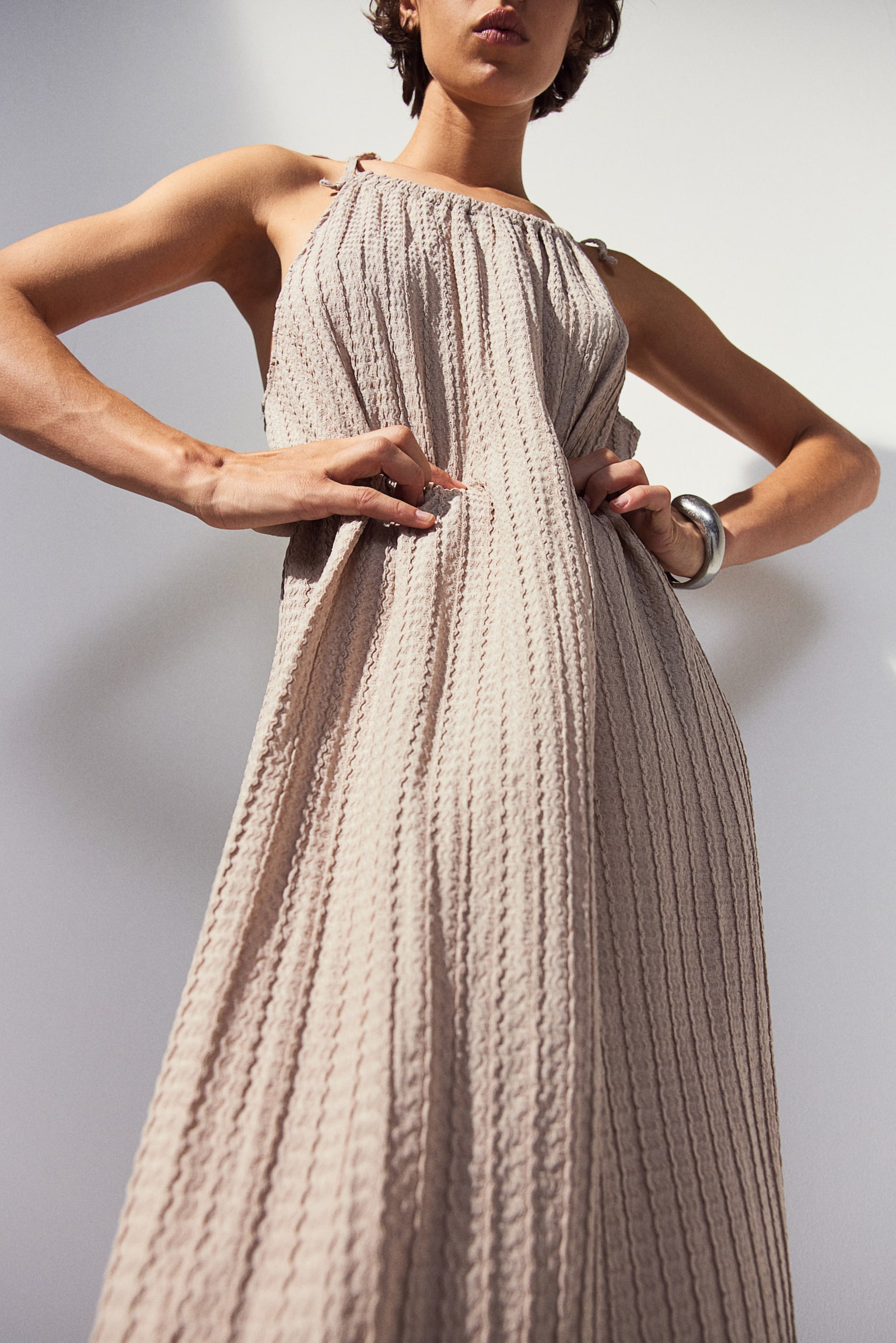 Textured Jersey Dress - Beige - 4