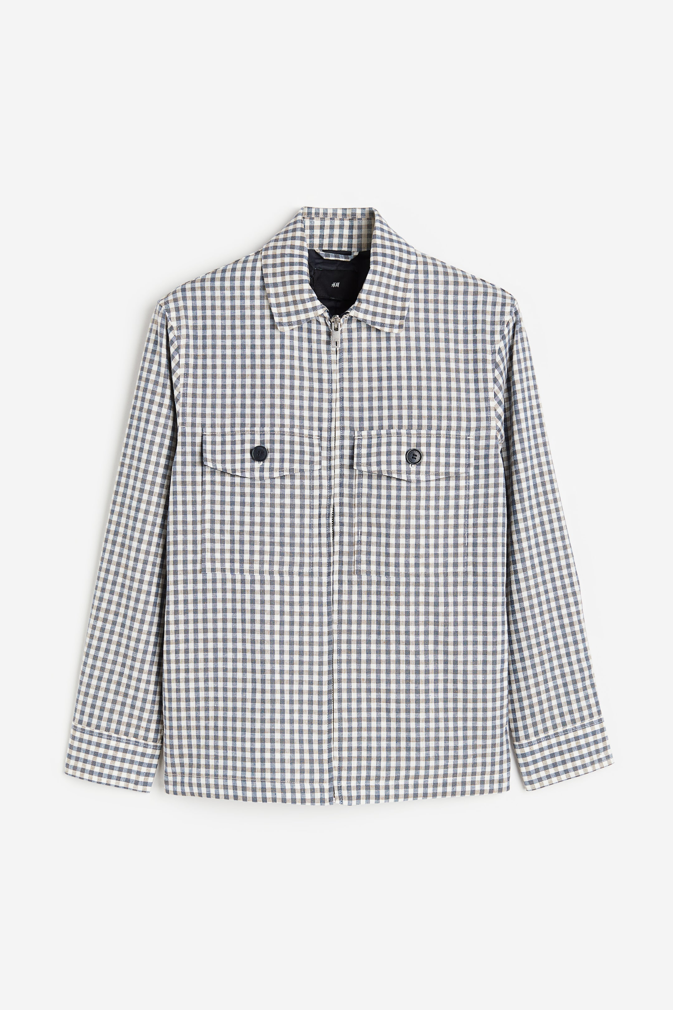 View larger image: Regular Fit Linen-blend overshirt - Dark blue/Beige checked - Men | H&M IN 1