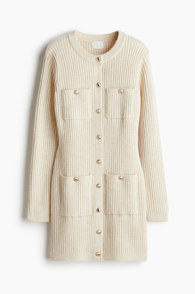 Robe en maille avec poches devant - Beige clair/Noir - 1