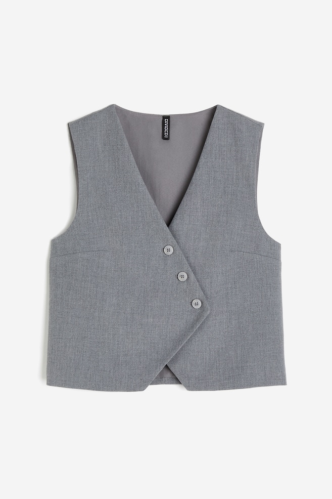 Asymmetric-front suit waistcoat - Grey/Light greige/Black/Pinstriped/Black - 2