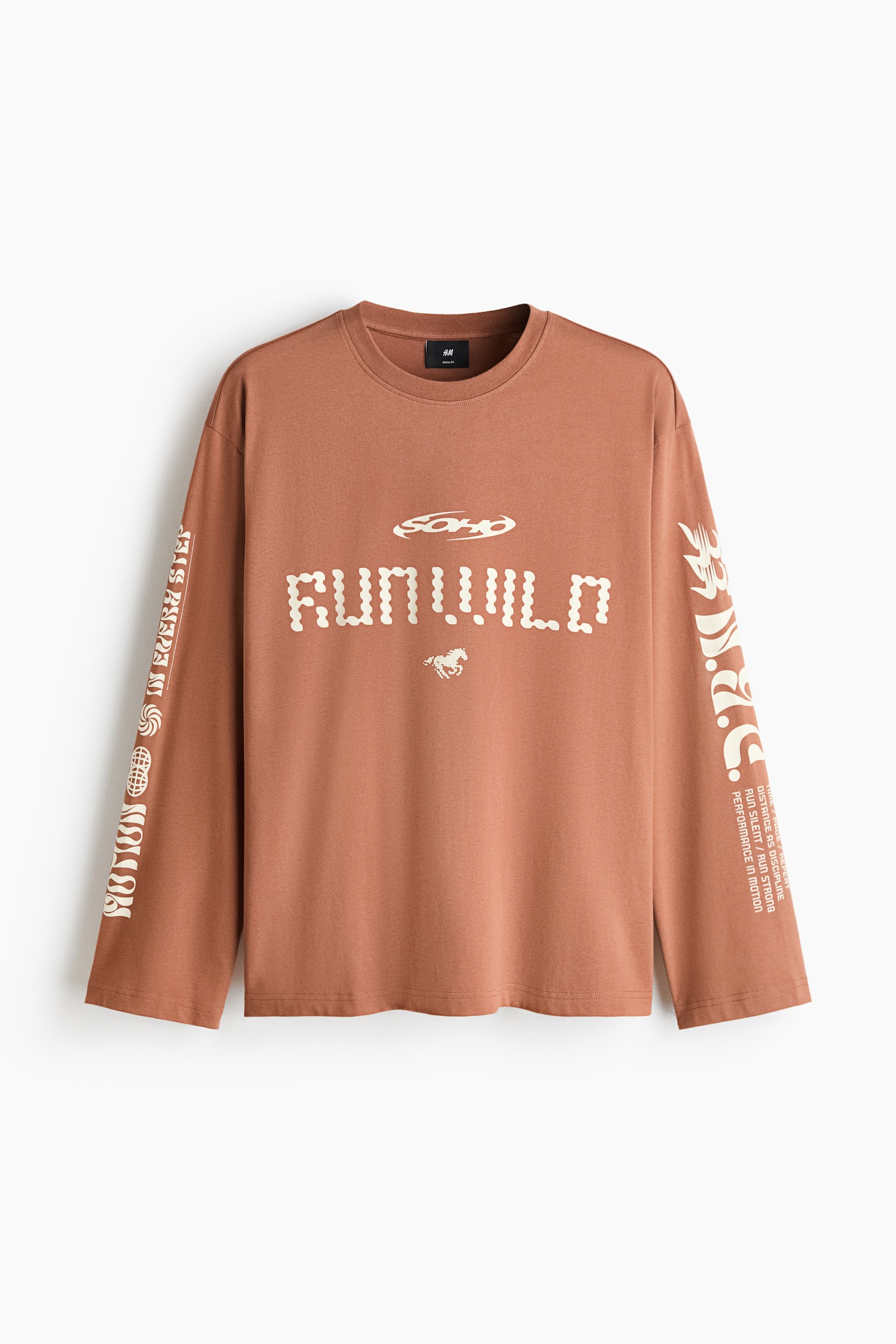 Regular Fit Printed long-sleeved cotton T-shirt - Camel/Run Wild/Black/Motion/Black/Kimchi/Burgundy/Gyoza Bar/Dark brown/Earl's Oyster Bar/Beige/Ramen Club