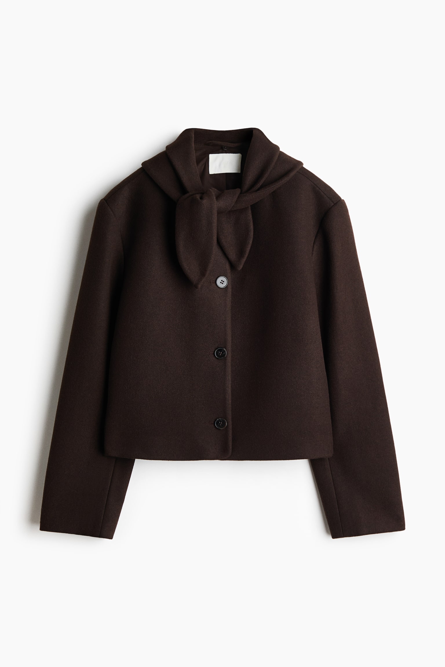 Scarf-collar twill jacket - Dark brown/Black/Brown - 1