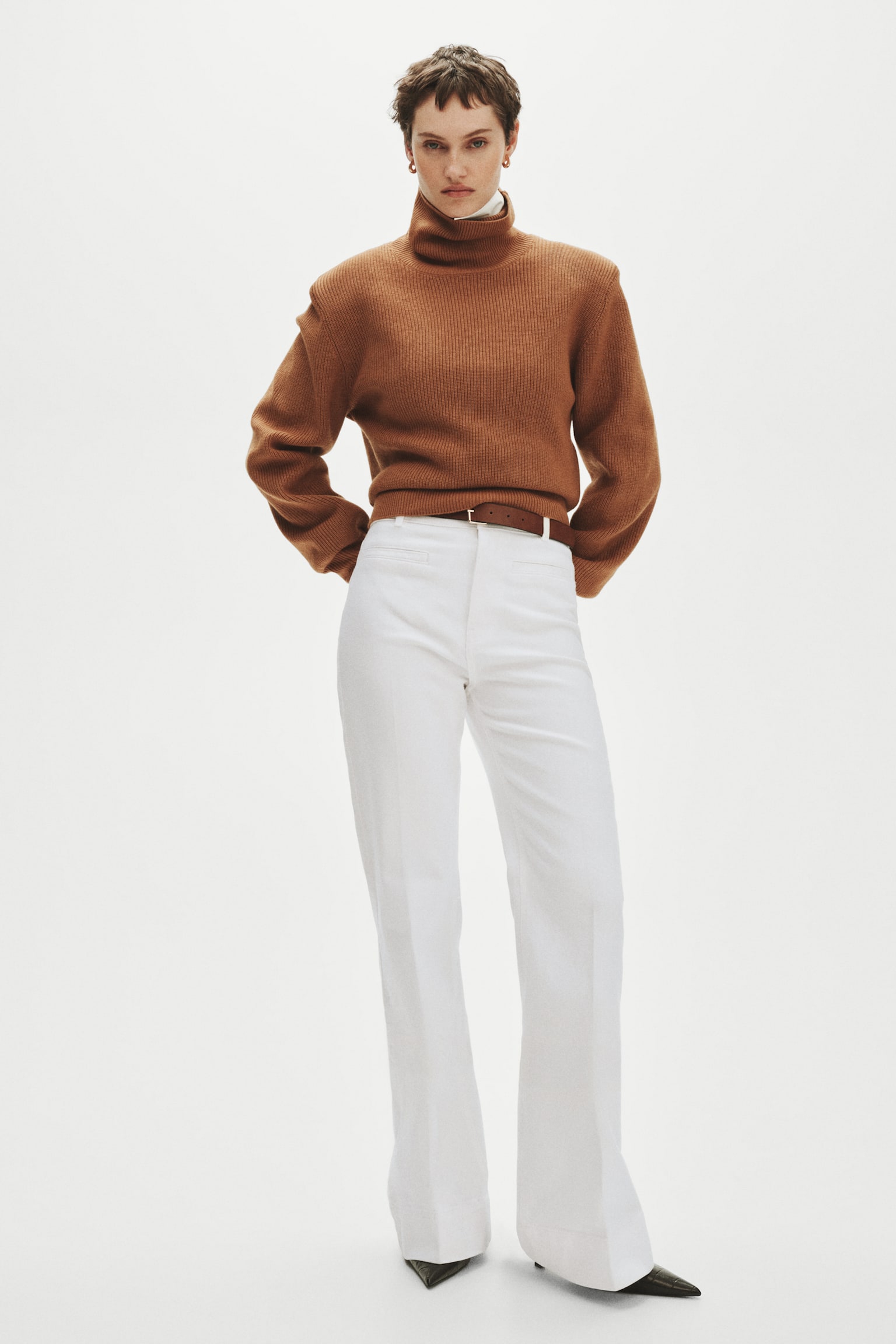 Flared twill trousers - White - 7