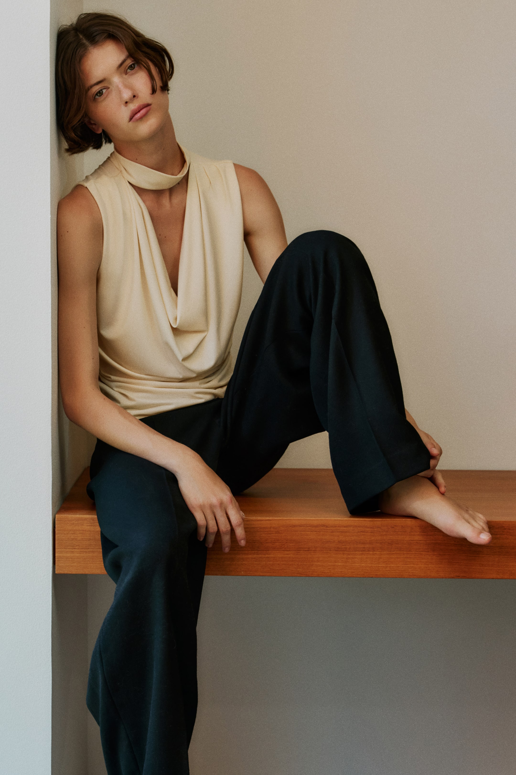Draped Top with Stand-Up Collar