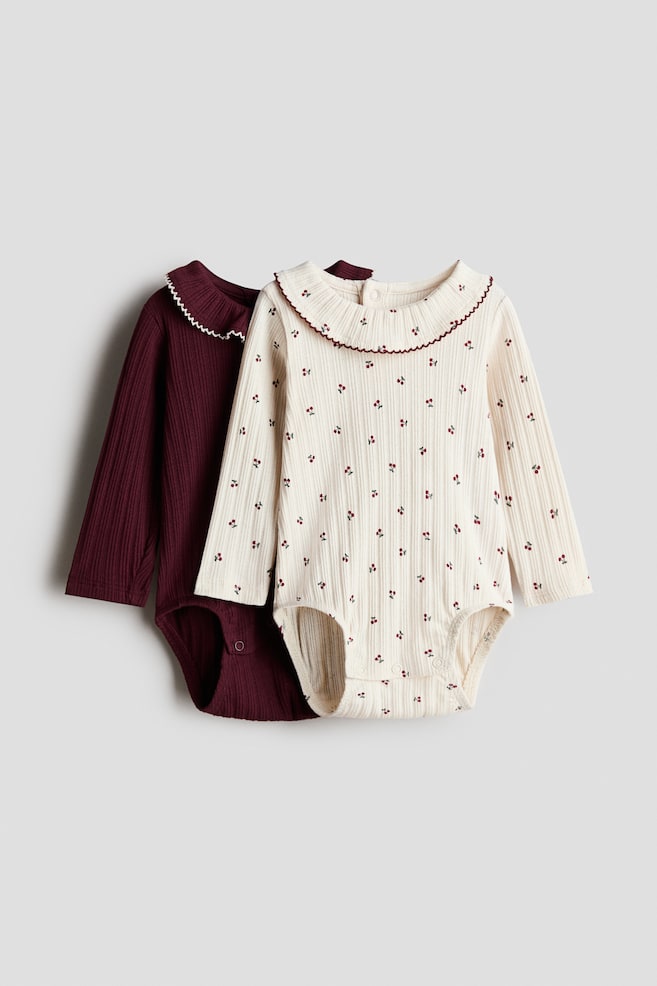 2-pack collared pointelle bodysuits - Cream/Cherries - 1