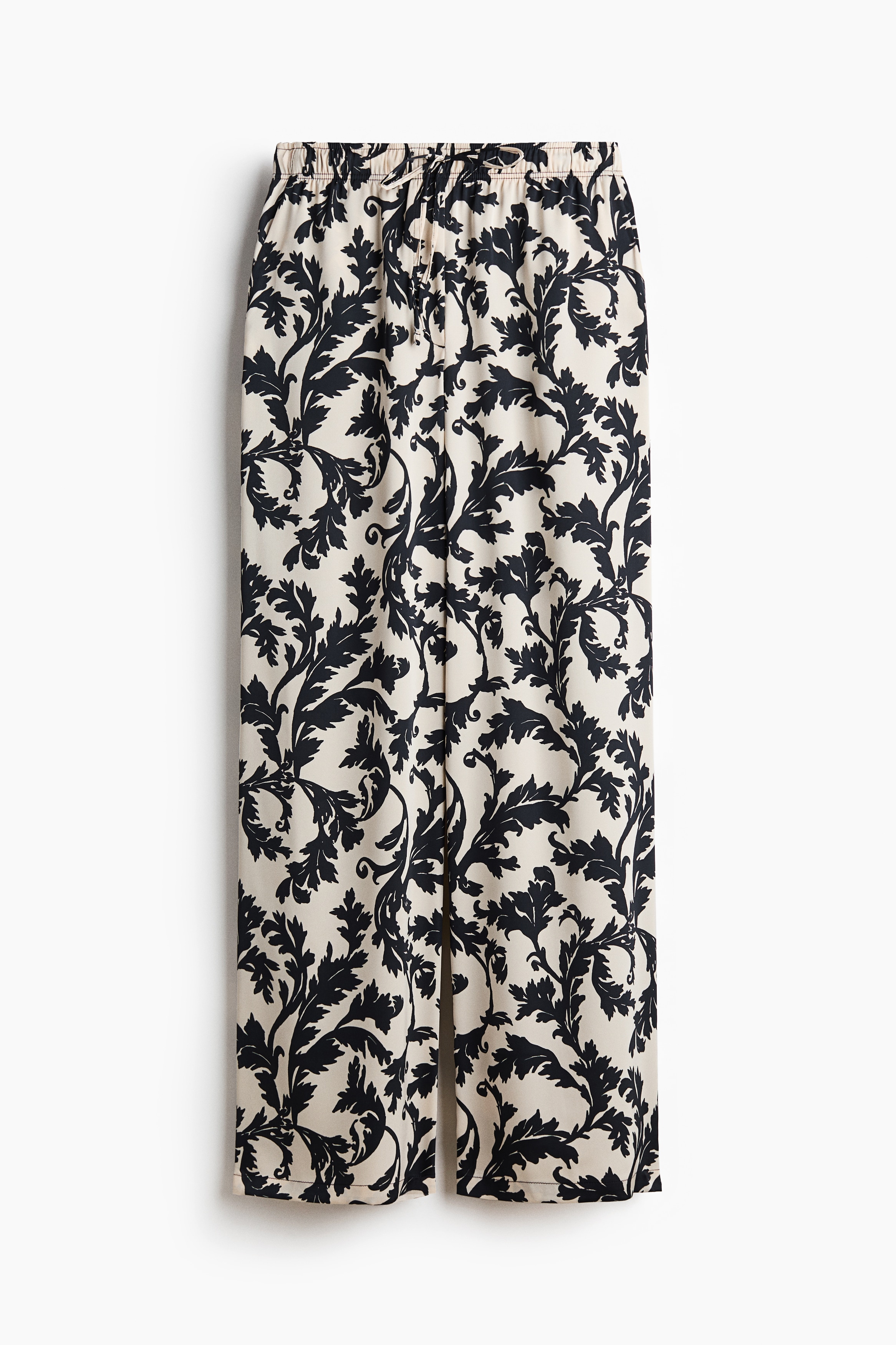 Satin drawstring trousers - Cream/Patterned/Dusty purple/Paisley pattern