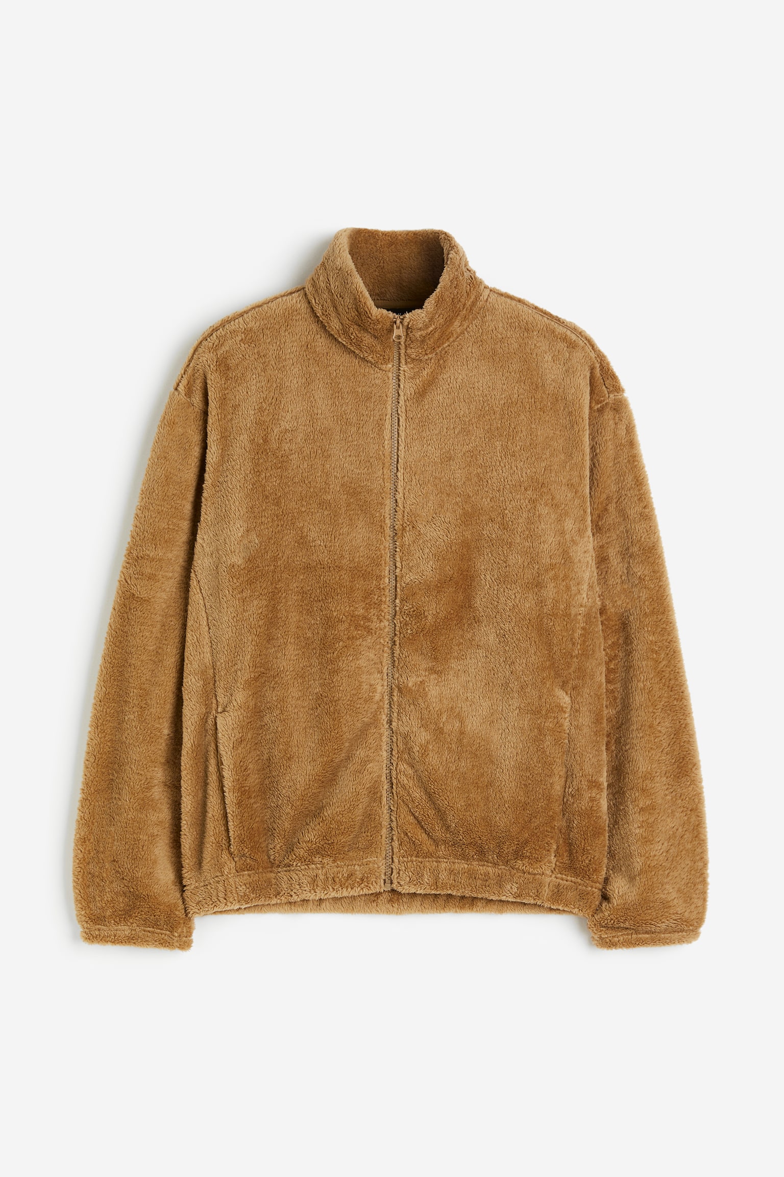 Loose Fit Zip Up Teddy Sweater - Dark beige/Black - 1