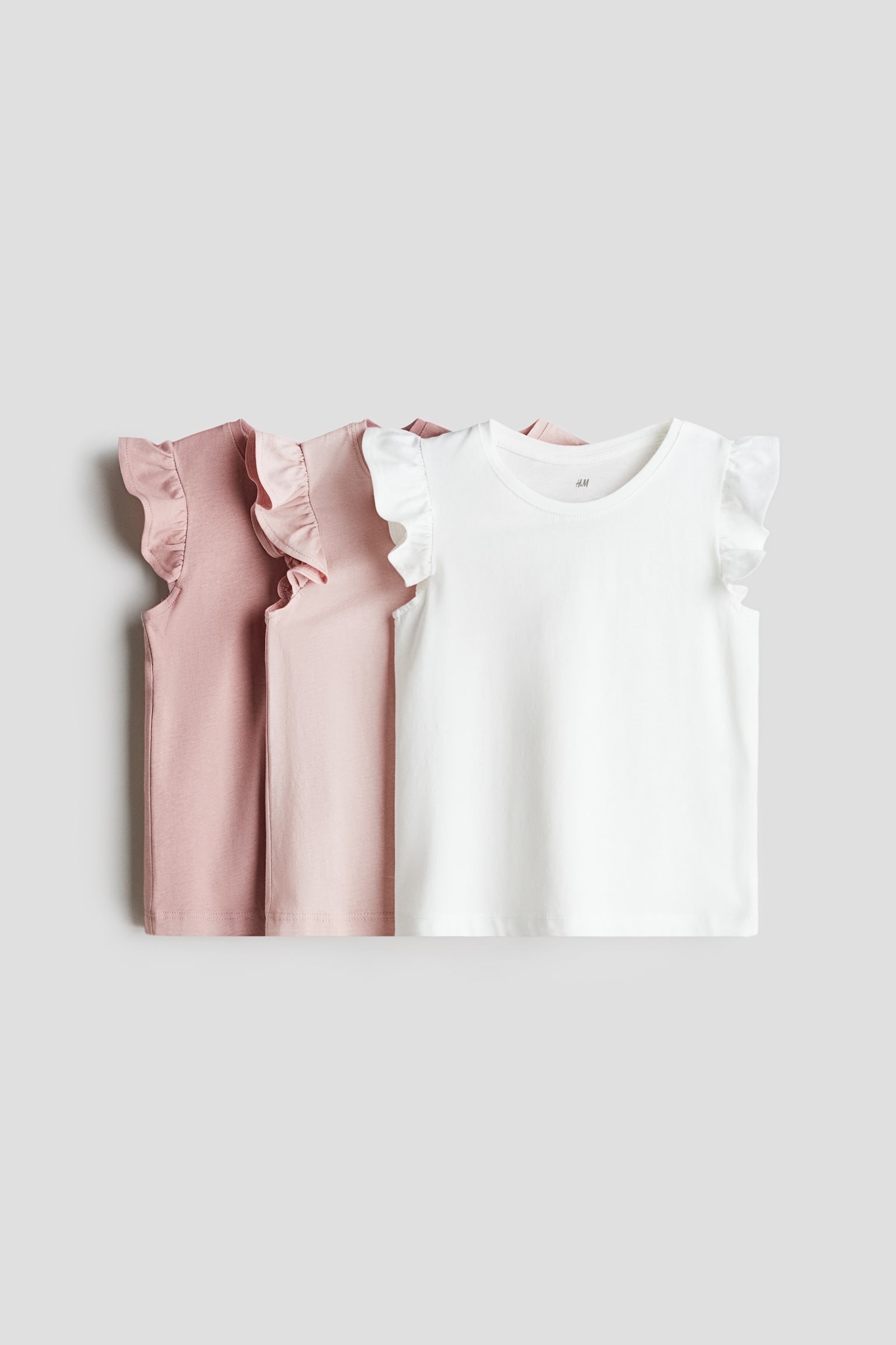 Детские топы H&M 3-Pack Flutter-Sleeved, цвет: Пыльный розовый / Белый