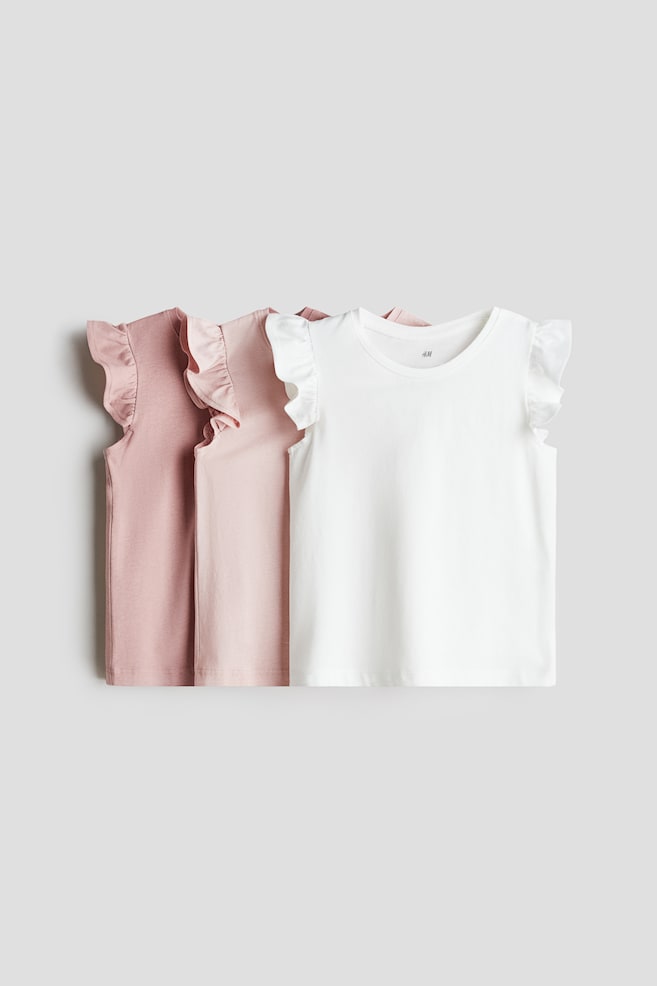 3-Pack Flutter-Sleeved Tops - Dusty pink/white - 1