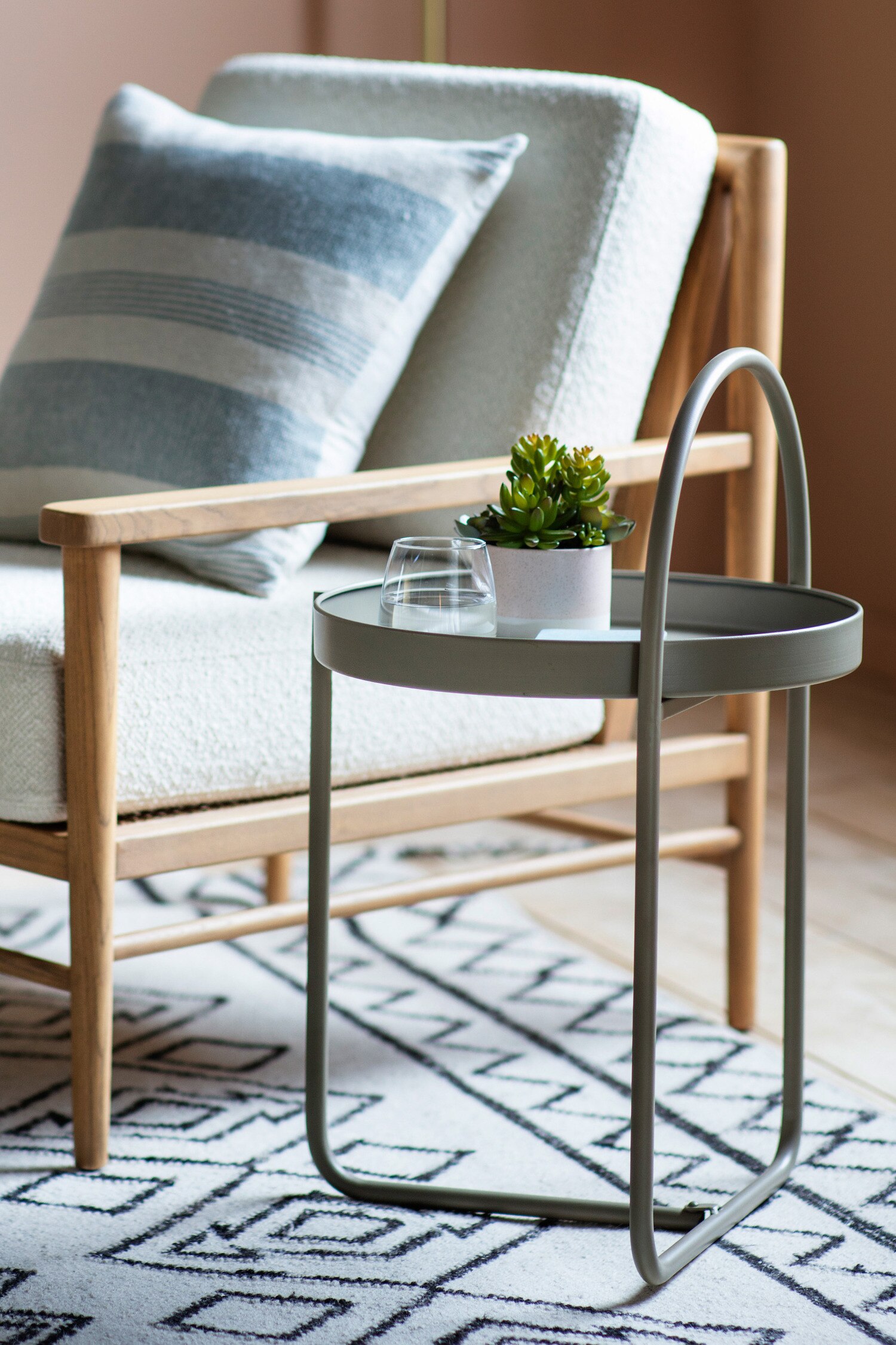 Tray Top Metal Side Table - Latte/Grey/White