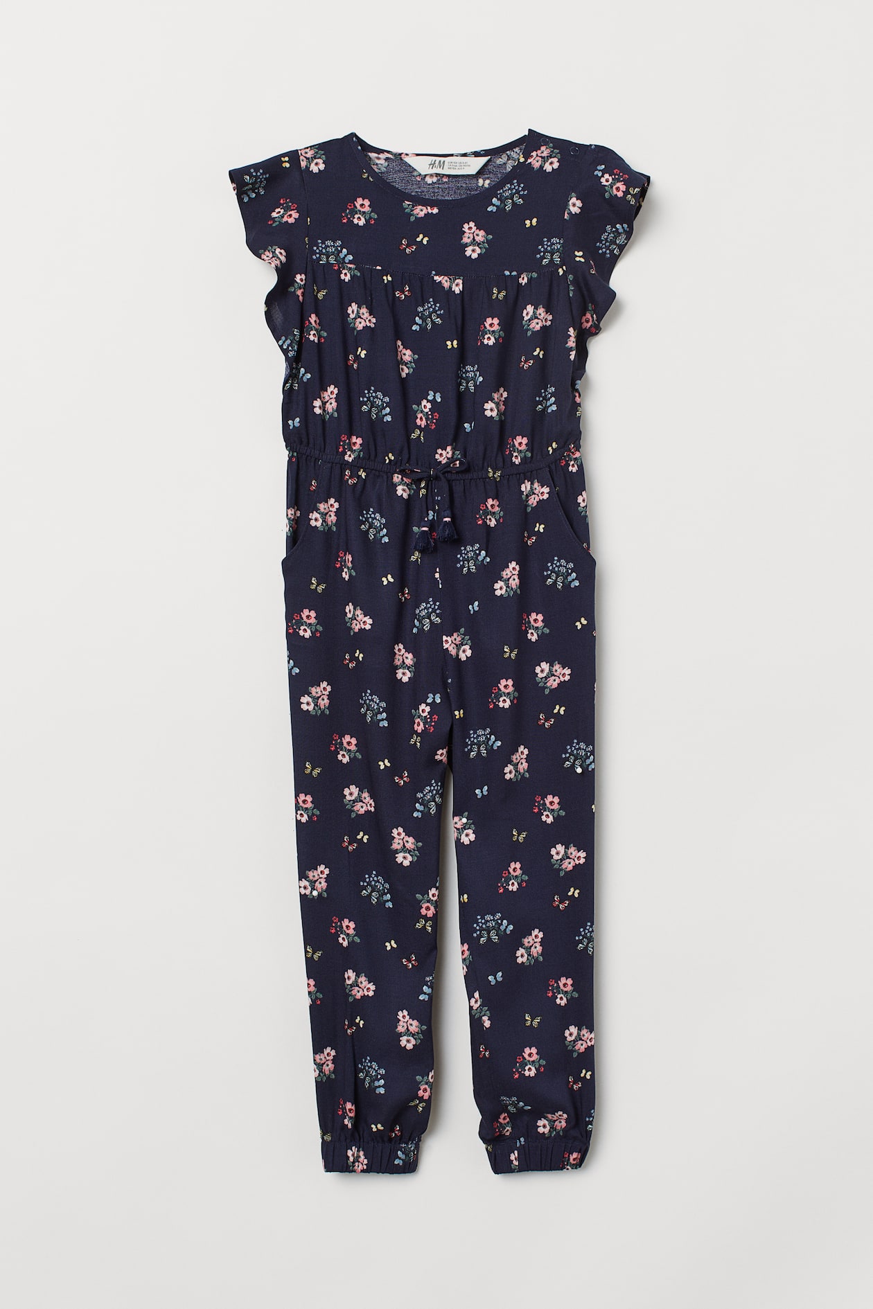 Viscose Jumpsuit - Short sleeve - Long - Dark blue/floral - Kids | H&M US