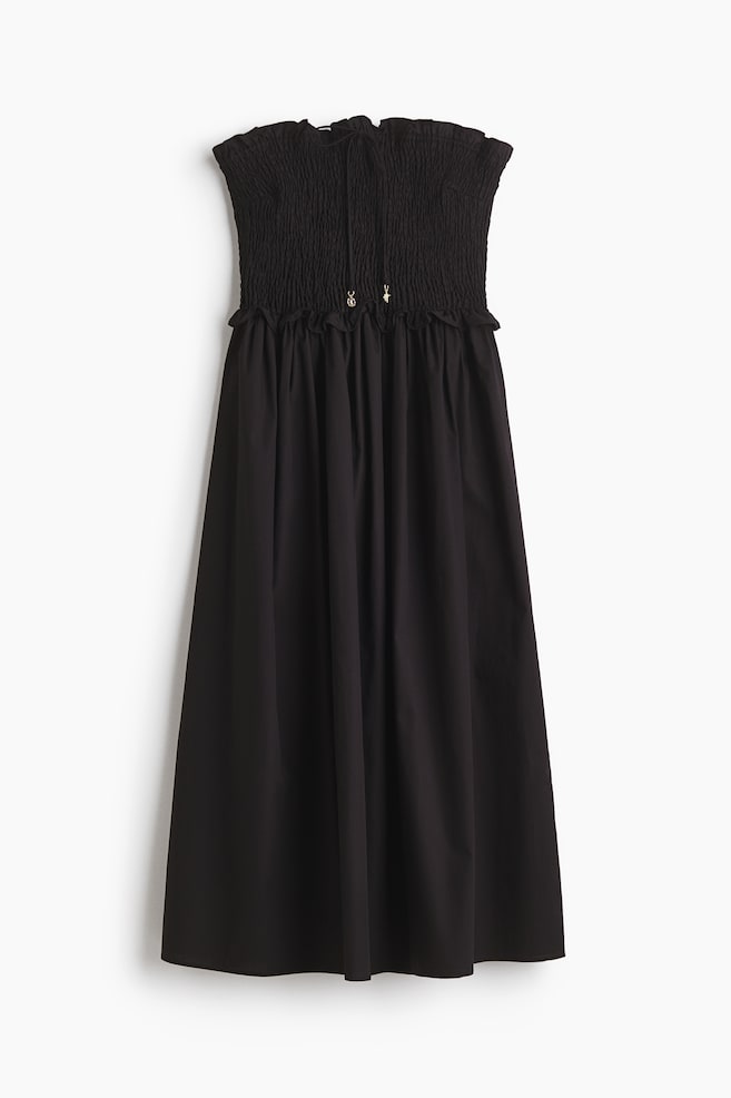 Bandeau-Kleid mit gesmoktem Oberteil - Schwarz/Blau/Geblümt/Cremefarben/Muscheln - 1