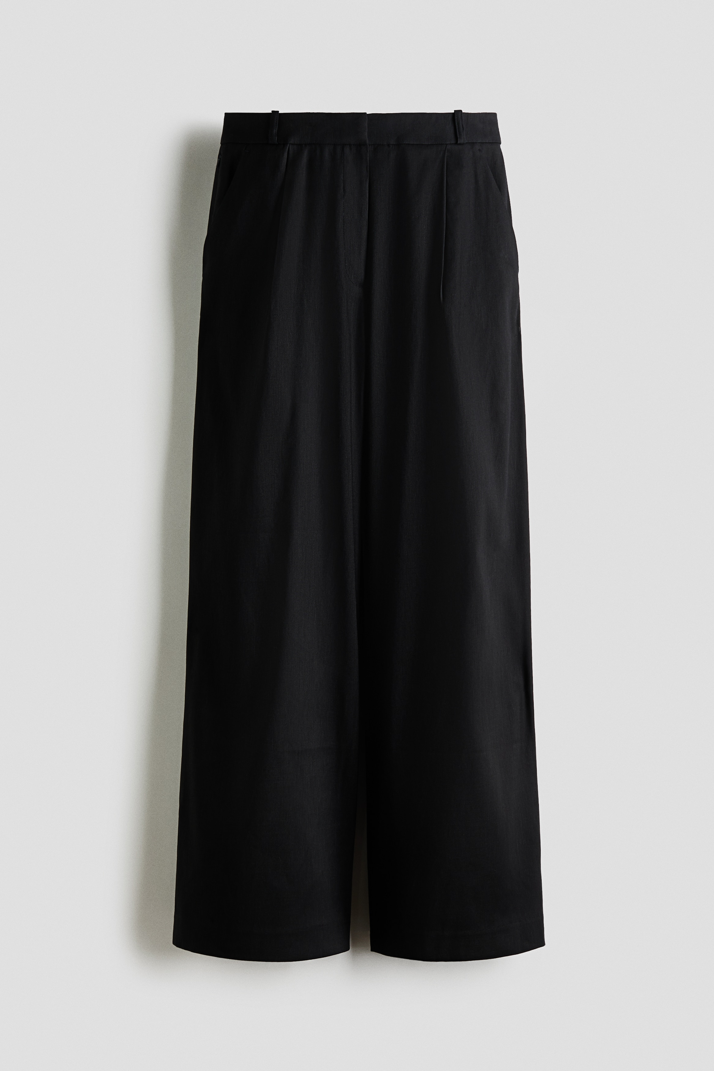 Wide linen-blend tailored trousers - Μαύρο/Κρεμ/Σκούρο καφέ