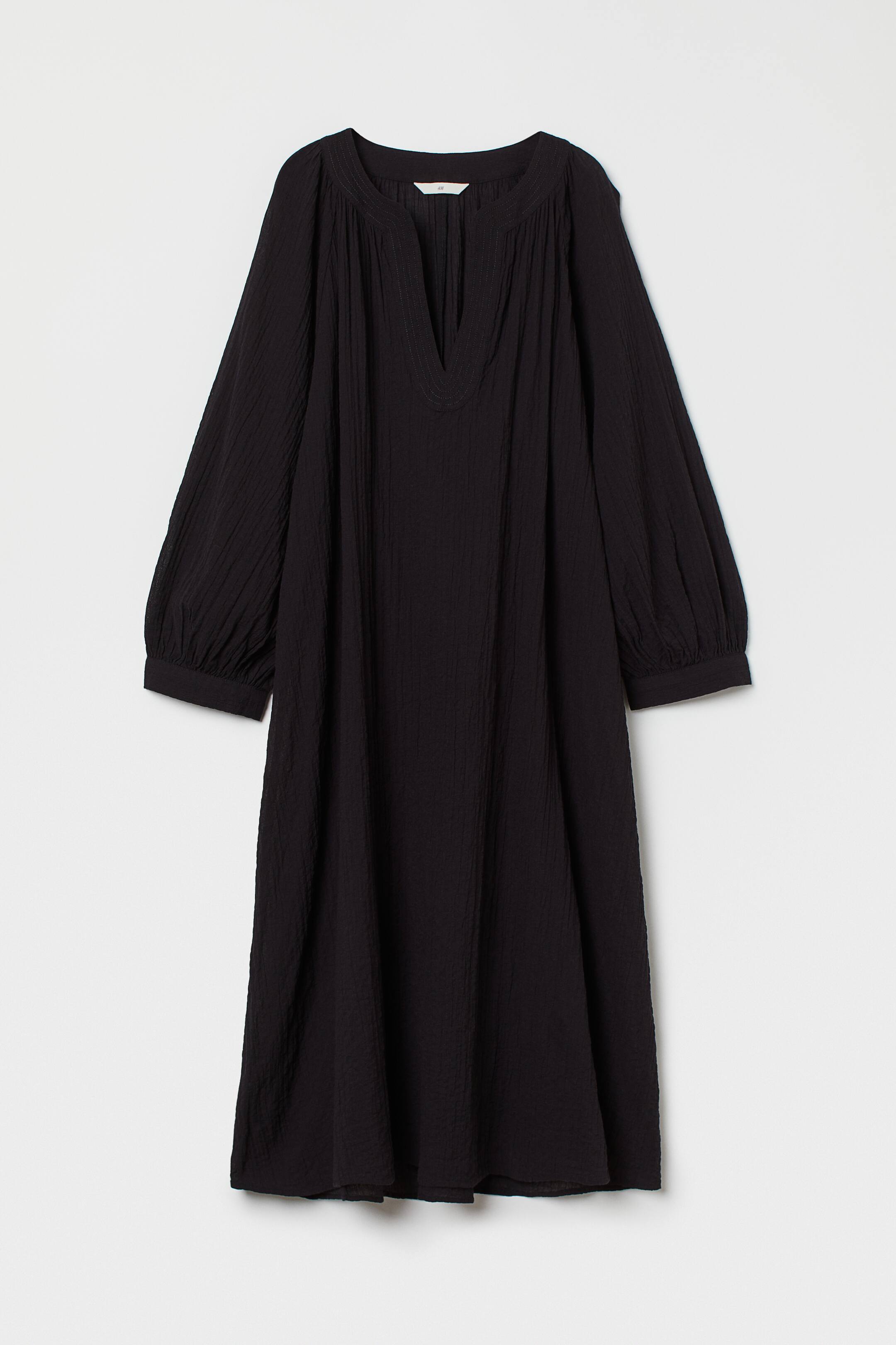 Crinkled Kaftan Dress Vneck Long sleeve Black Ladies H&M US