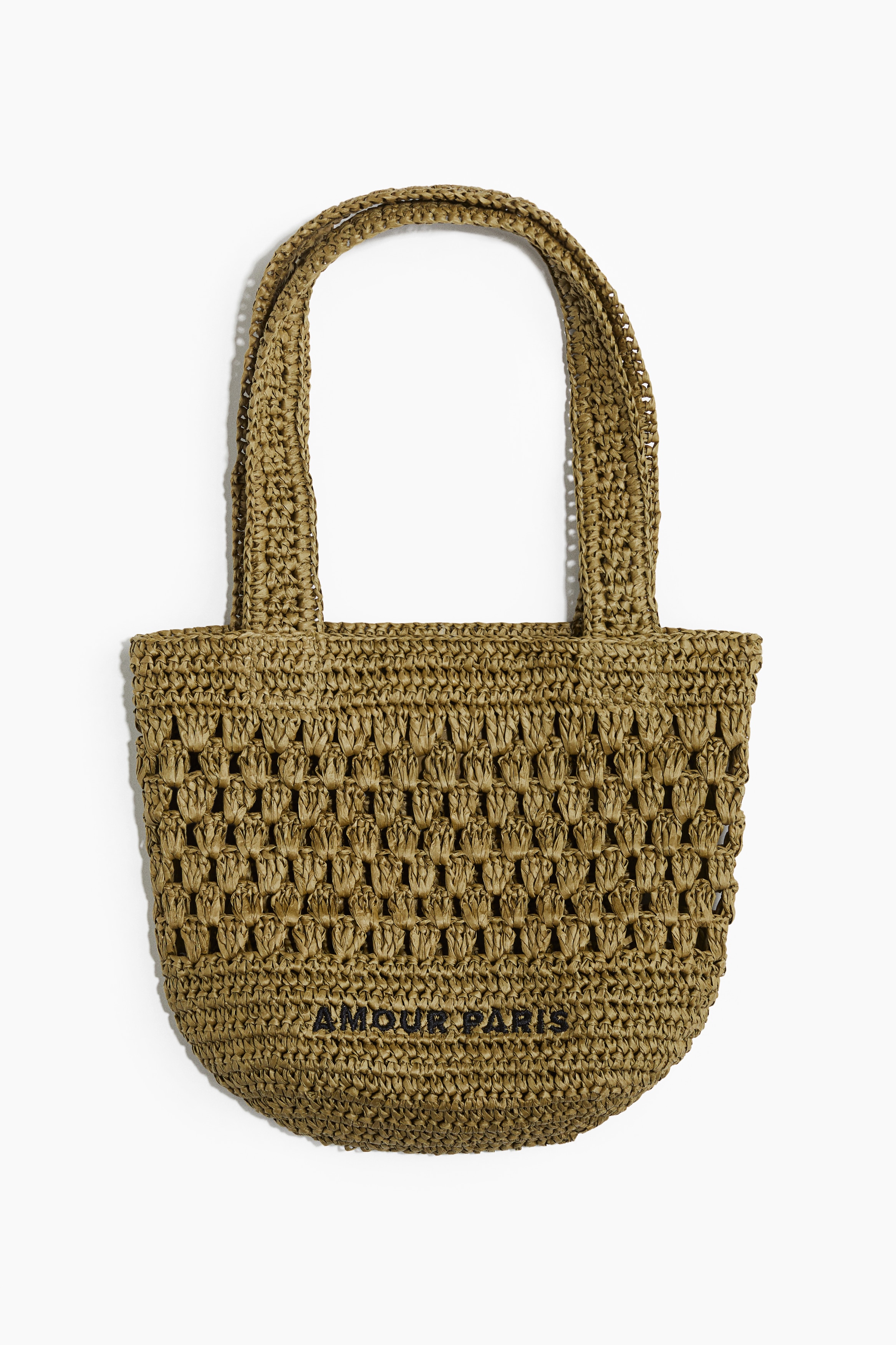 Totebag i strå - Beige/Amour Paris/Röd