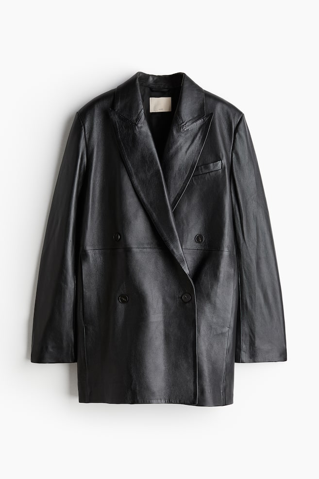Oversized leather blazer - Black - 2