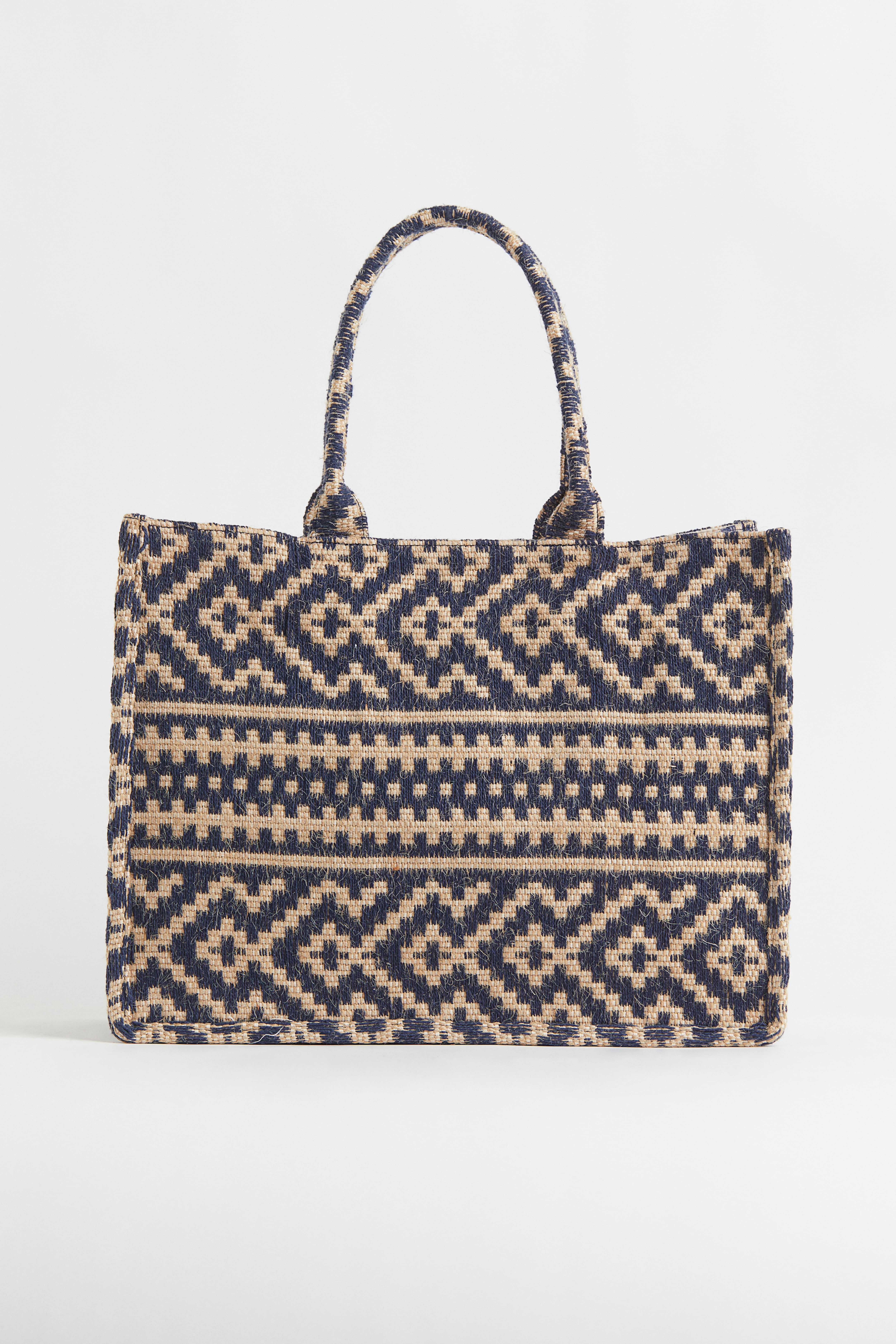 Sac a main en tissu jacquard Bleu fonce motif FEMME H M CA