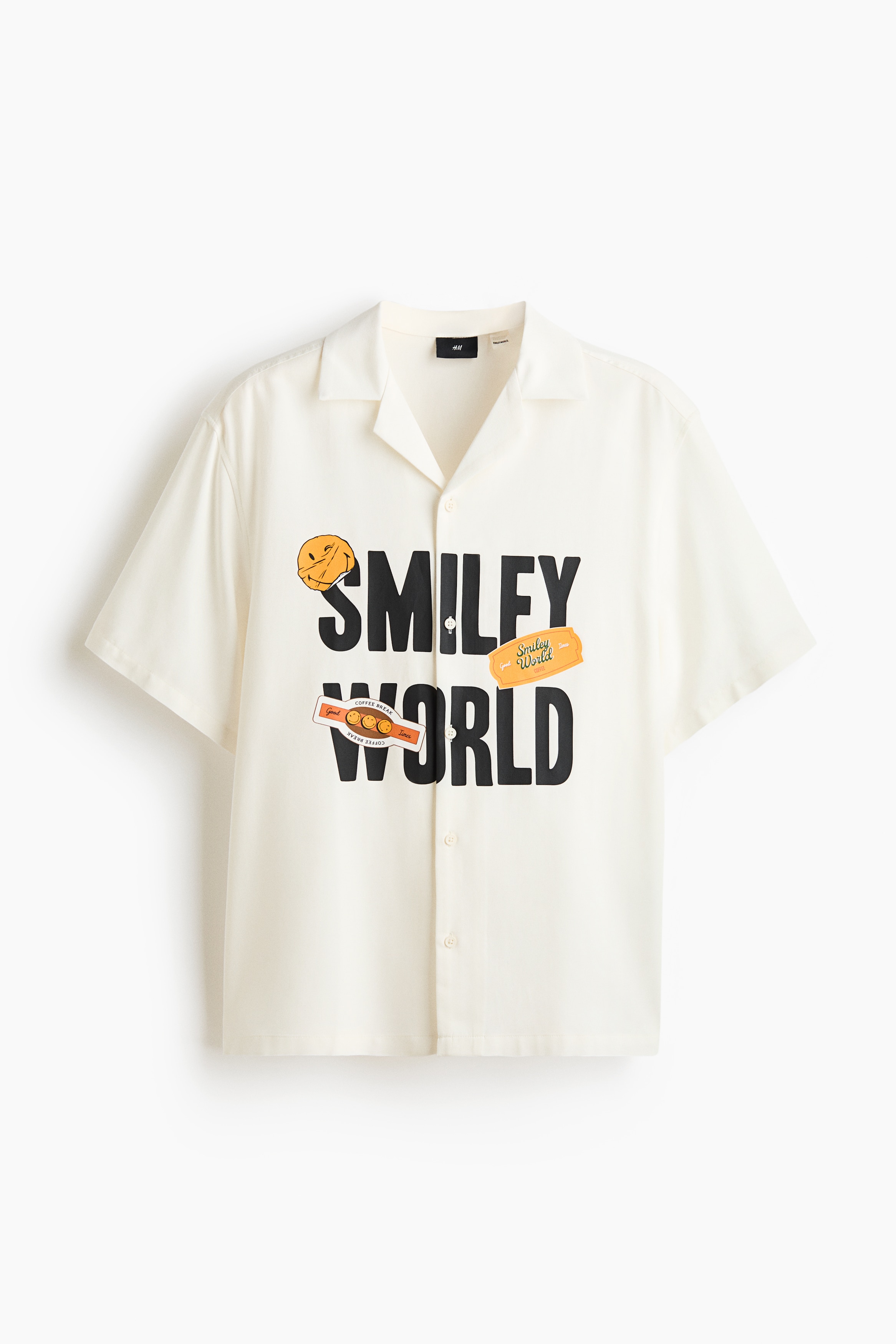 ルーズフィット プリントリゾートシャツ - クリーム／SmileyWorld®/グリーン／SmileyWorld®/ブラック／Smiley World®