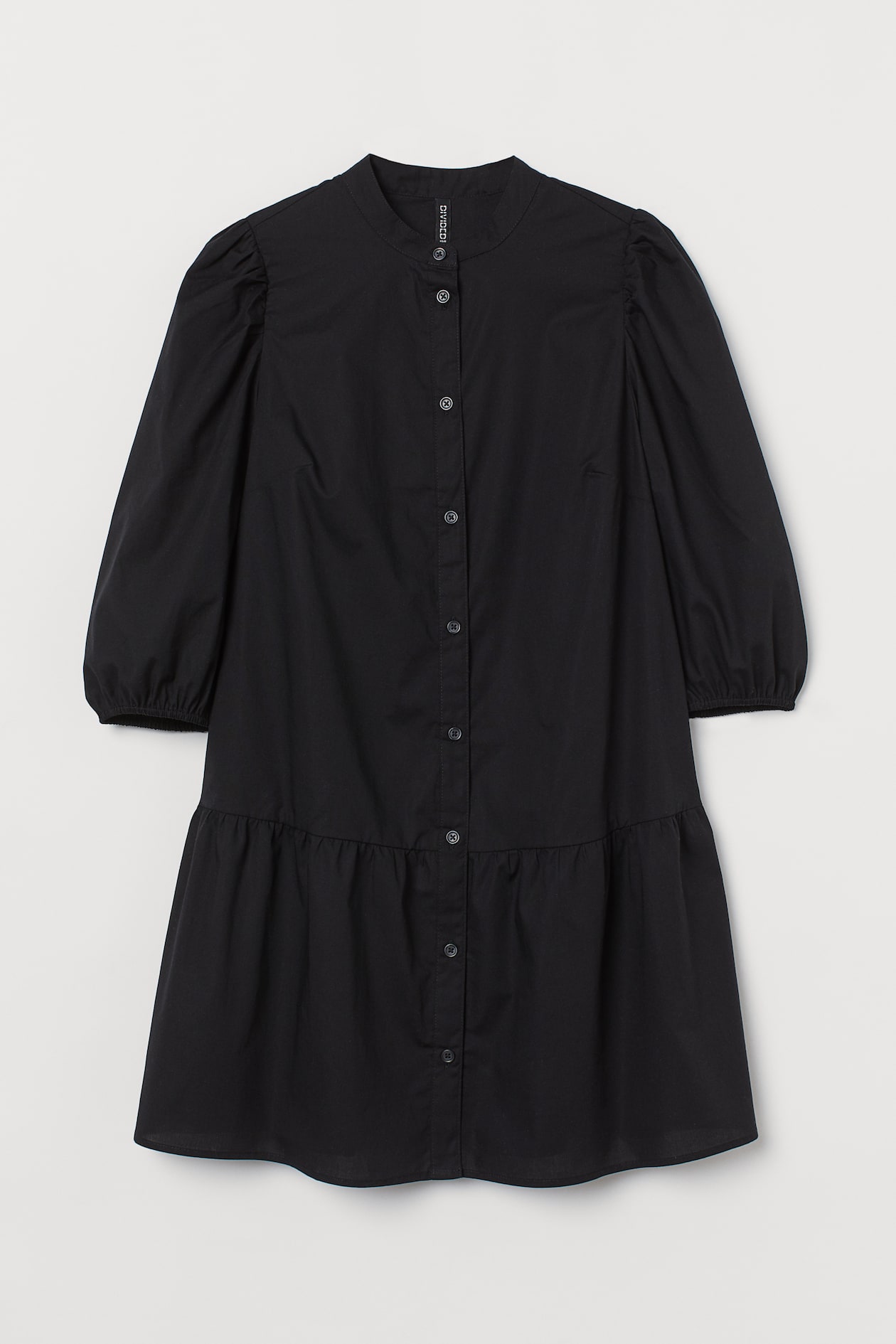 Cotton Dress - Round Neck - 3/4 sleeve - Black - Ladies | H&M US