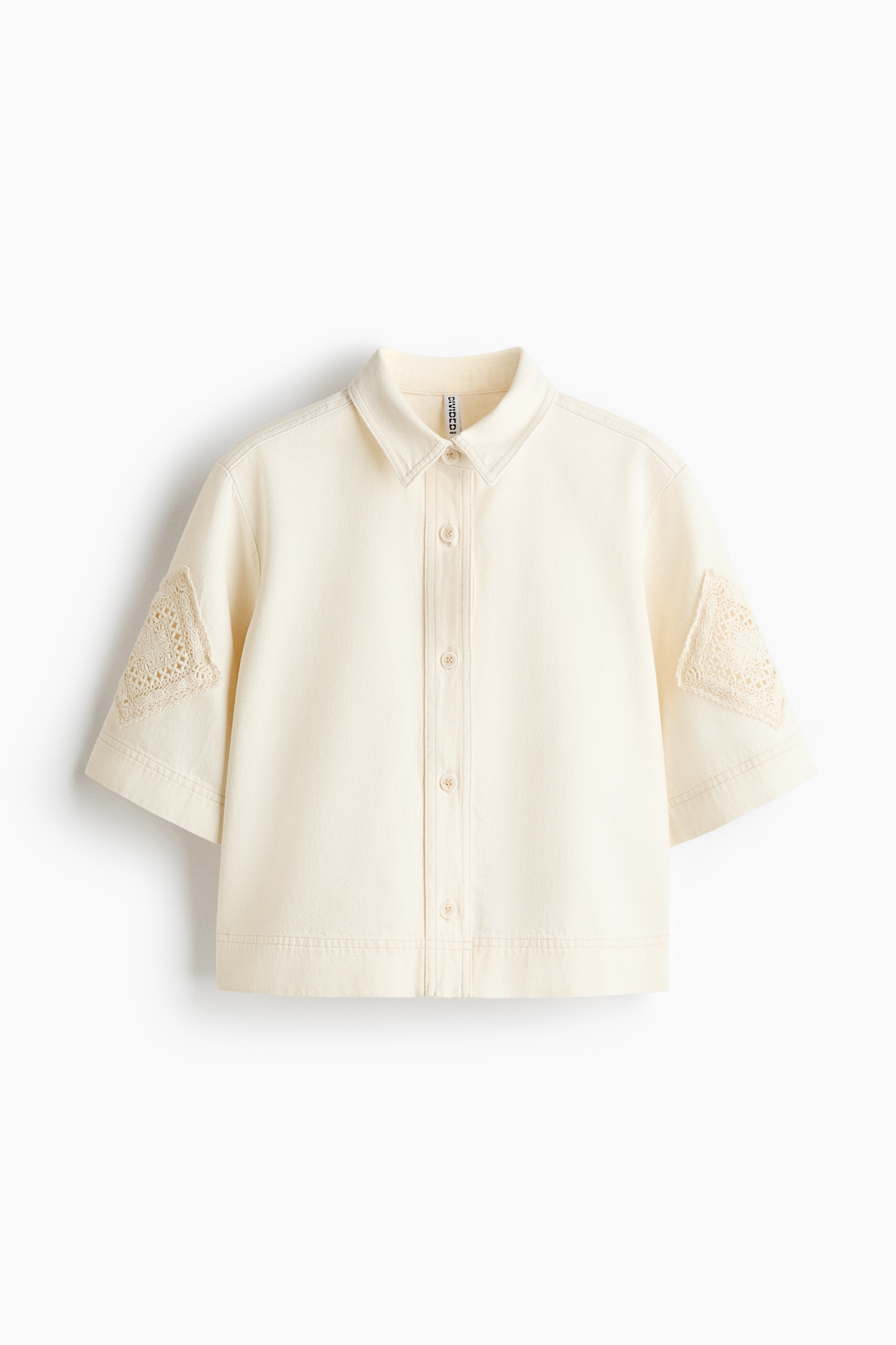 Short-sleeved denim shirt - Cream/Light denim blue