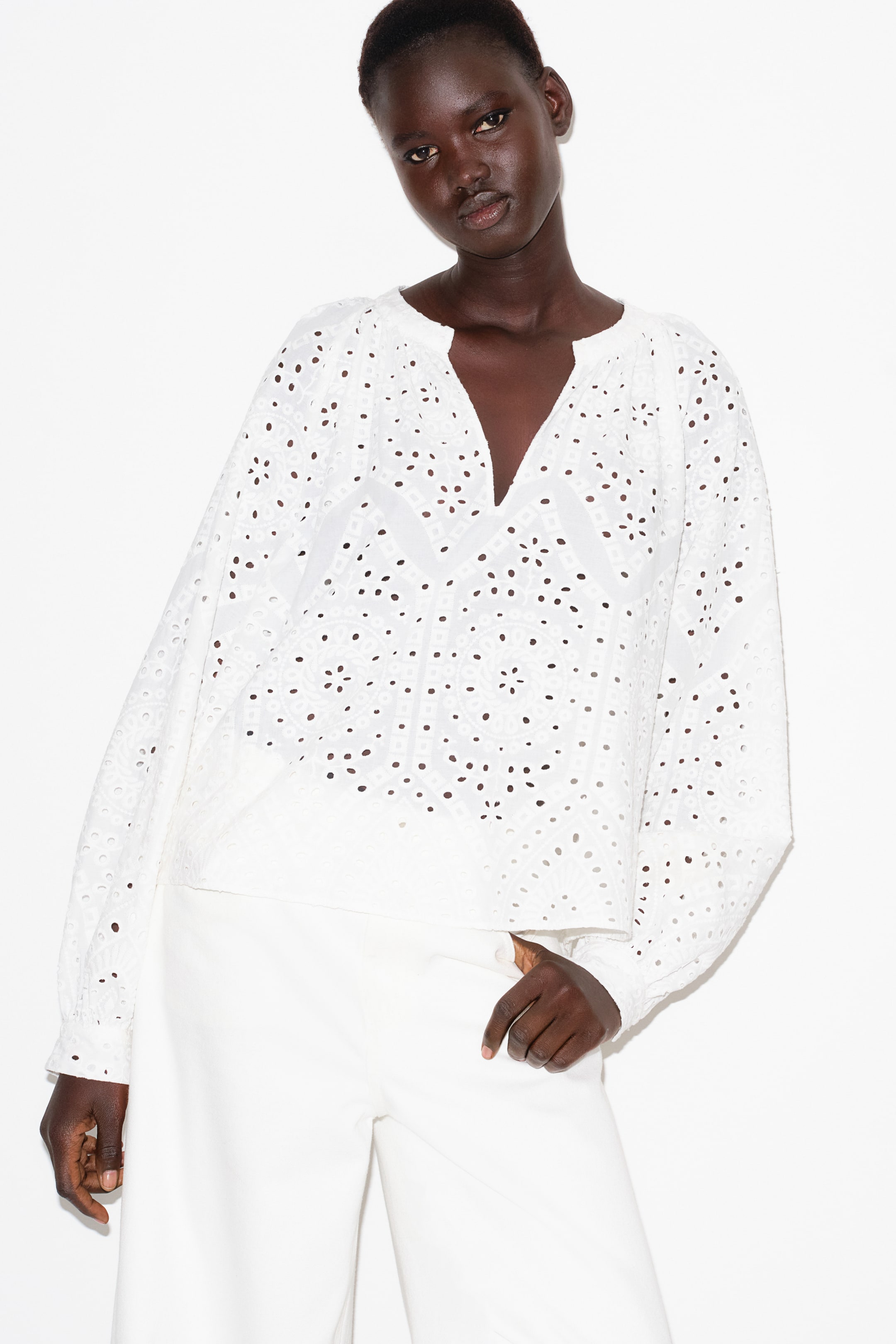 Blouse with Eyelet Embroidery