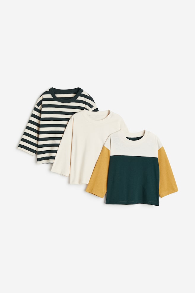 3-pack cotton jersey tops - Light beige/Striped/Light beige/Dinosaurs/Beige/Animals/Brown/Hedgehogs - 1