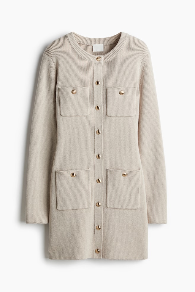 Vestido de punto con bolsillos - Beige grisáceo claro/Beige claro/Negro - 1