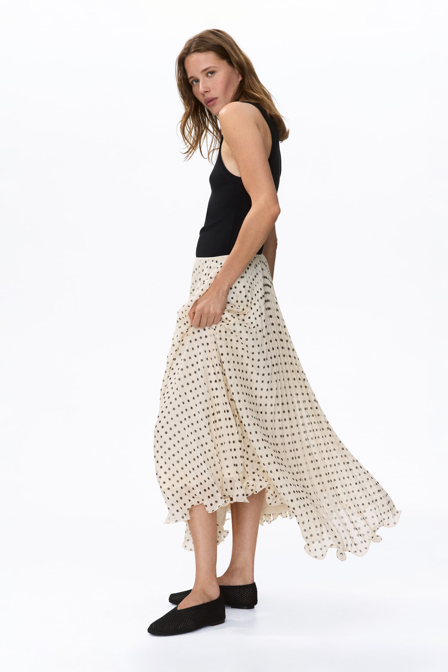 Sheer pleated skirt - Cream/Polka dot/Dusty blue/Beige/Leopard print/Bright pink/Dusty pink - 1