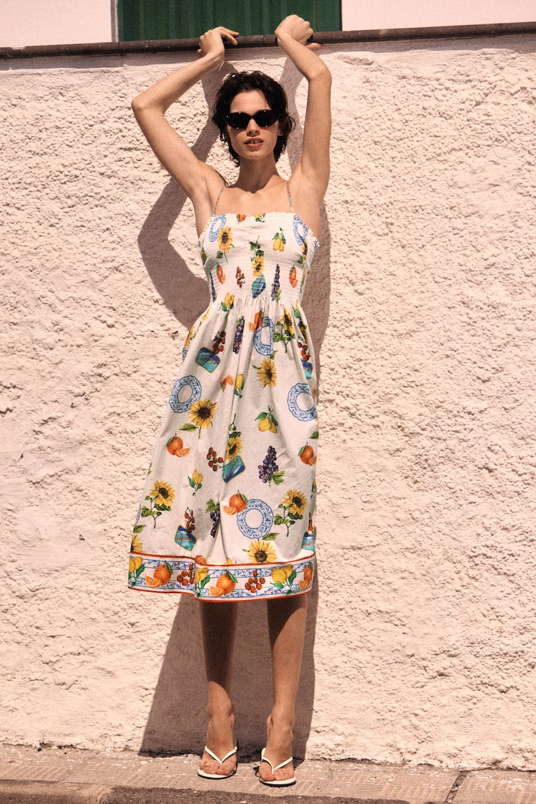 Vestido nido de abeja Blanco/Estampado MUJER H&M ES