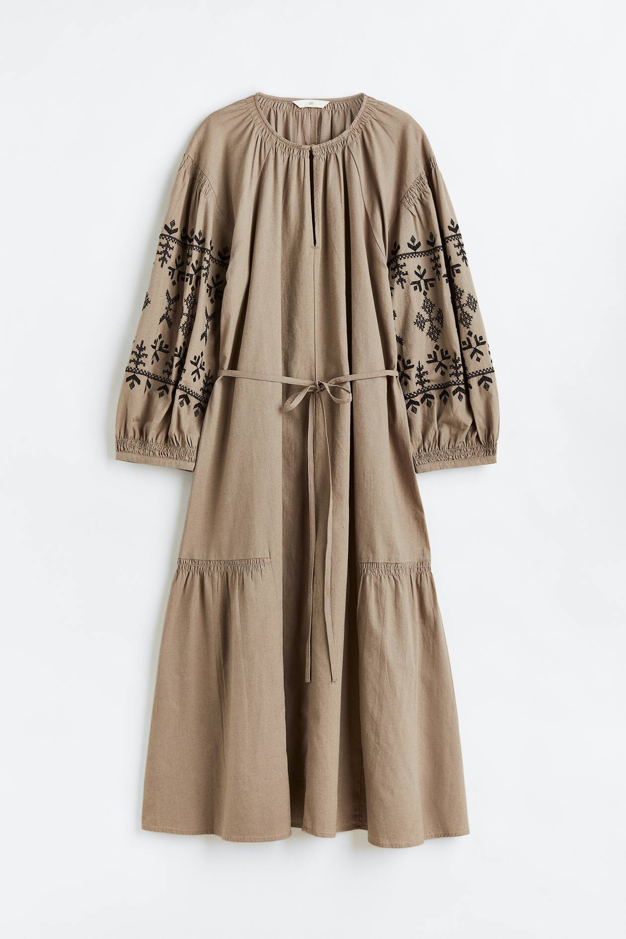 Robe Brodée évasée En Viscose, Coton Et Lin - Couleur écru, Taille 40, Occasion état Neuf