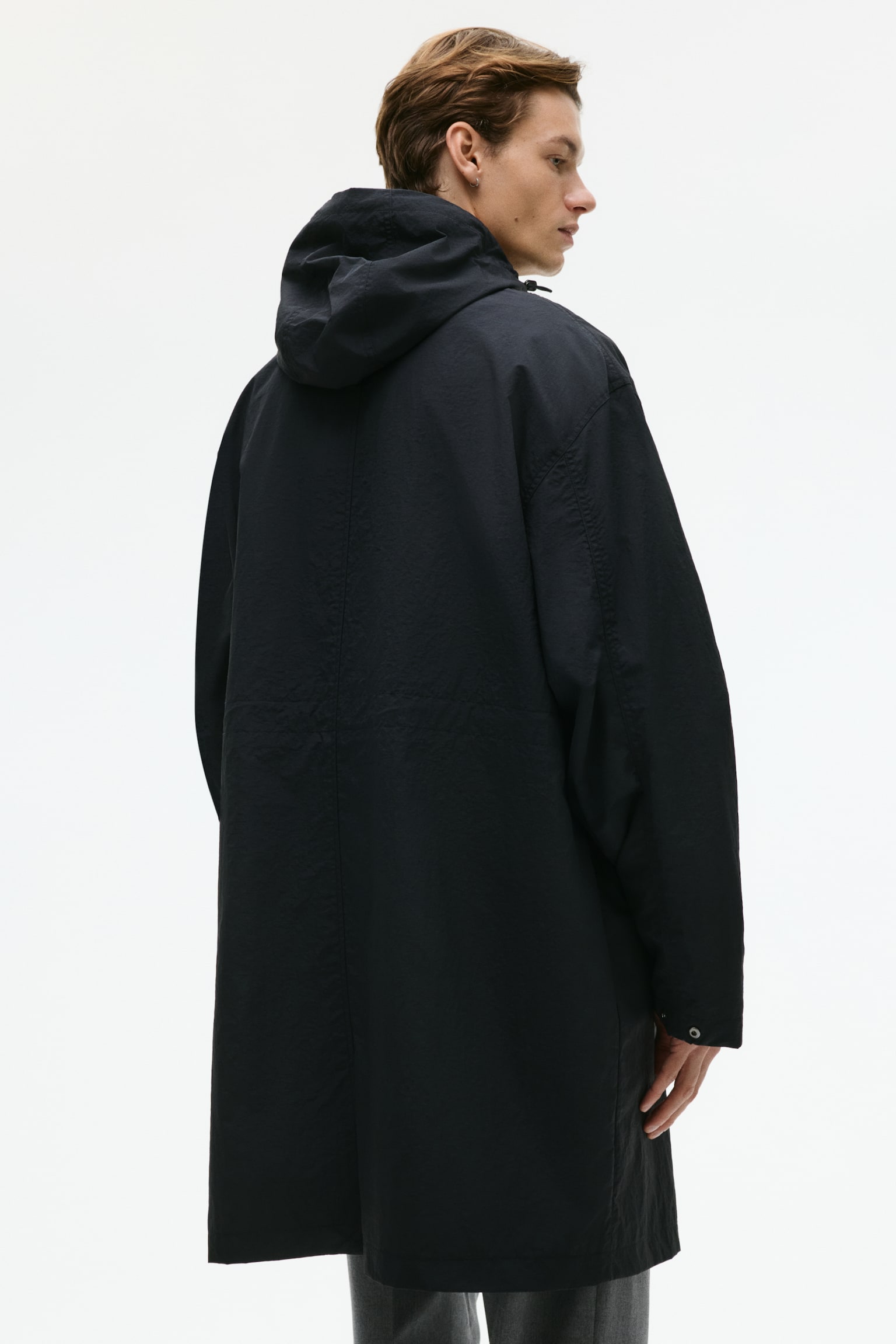 Áo khoác parka vải nylon có mũ - Màu đen - 7