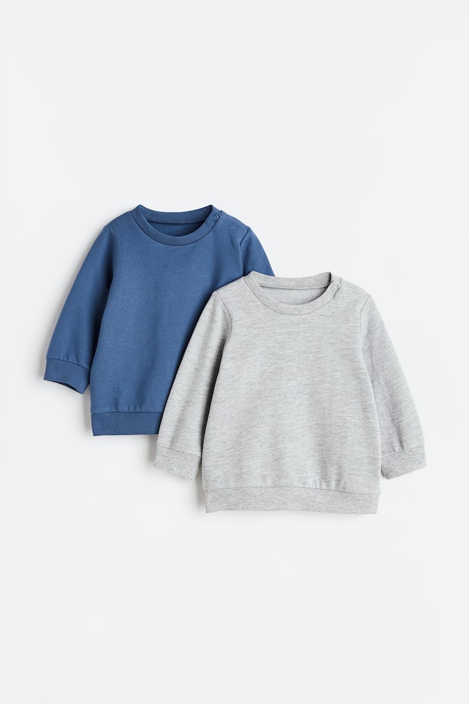 2-pak sweatshirts i bomuld - Blå/Lysegråmeleret/Muldvarp/Naturhvidmeleret - 1