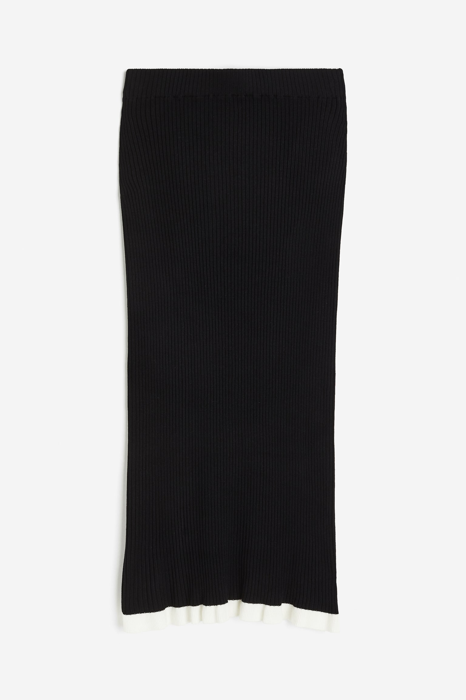 Frill-trimmed rib-knit pencil skirt - Black - 1