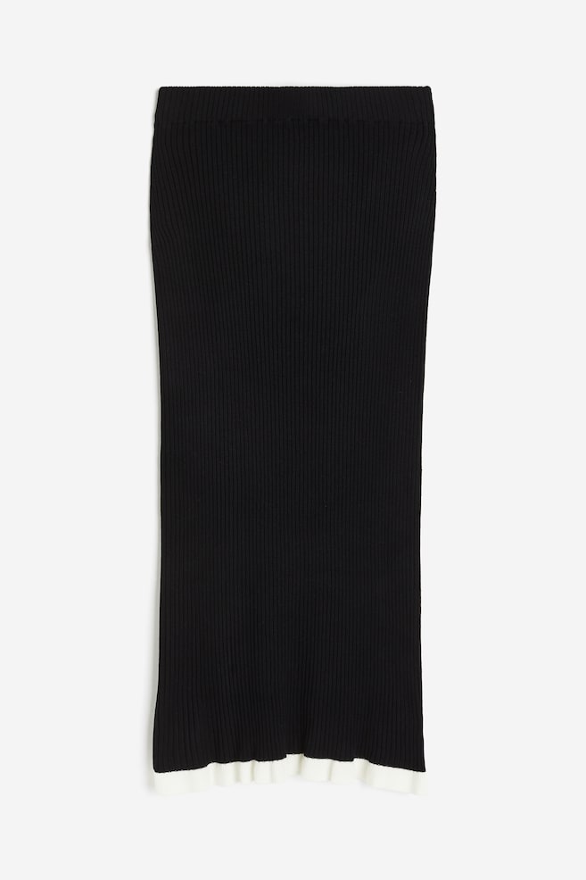 Frill-trimmed rib-knit pencil skirt - Black/Light blue - 2