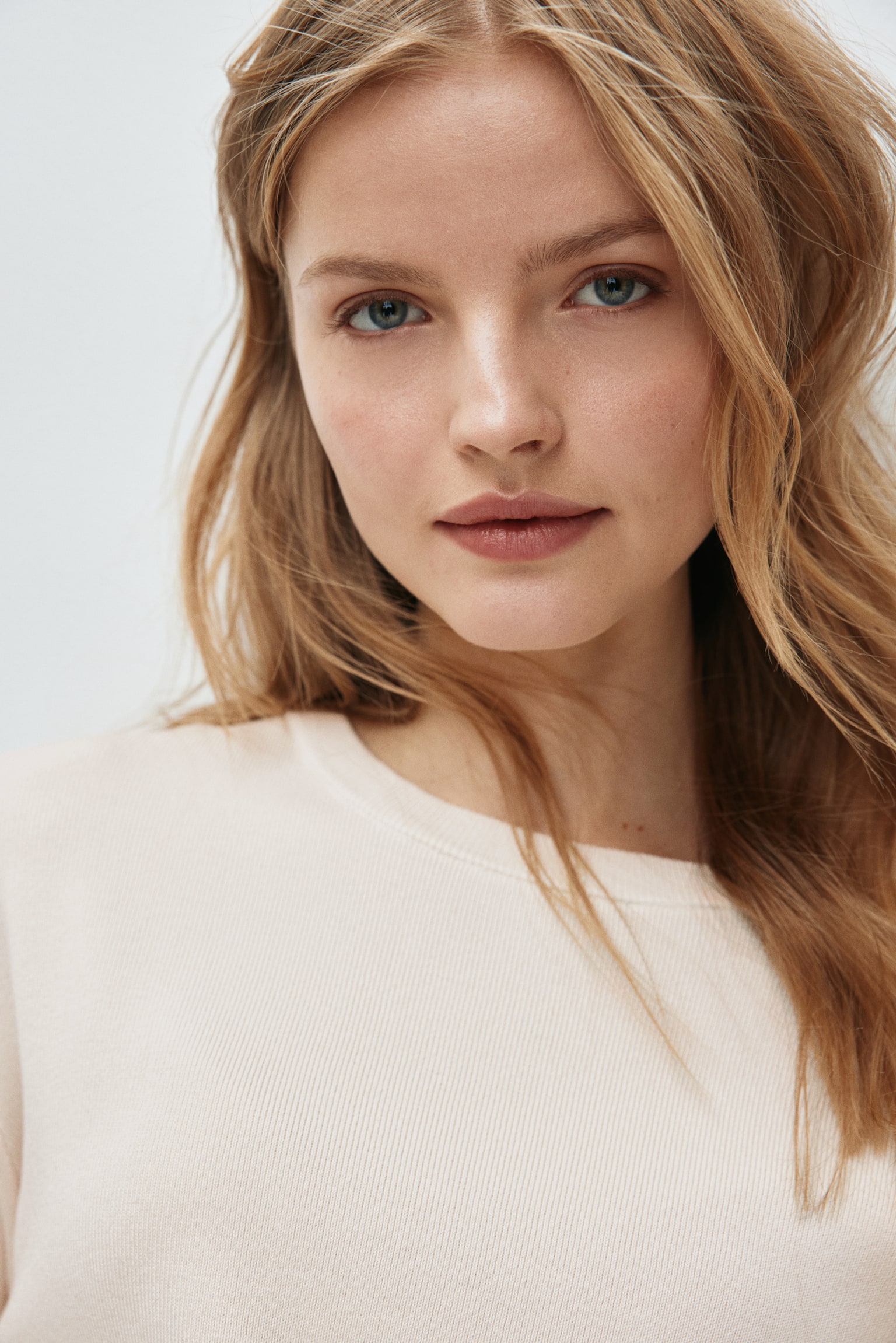 MAMA Fine-Knit T-Shirt - Light beige/Blue - 3