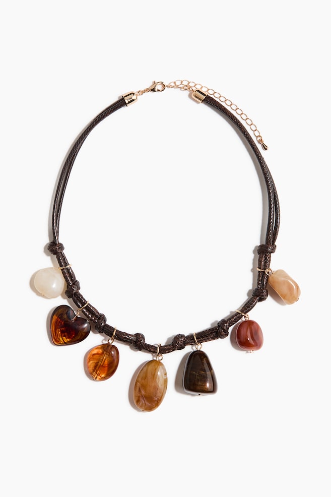 Cord charm necklace - Dark brown/Beige - 1