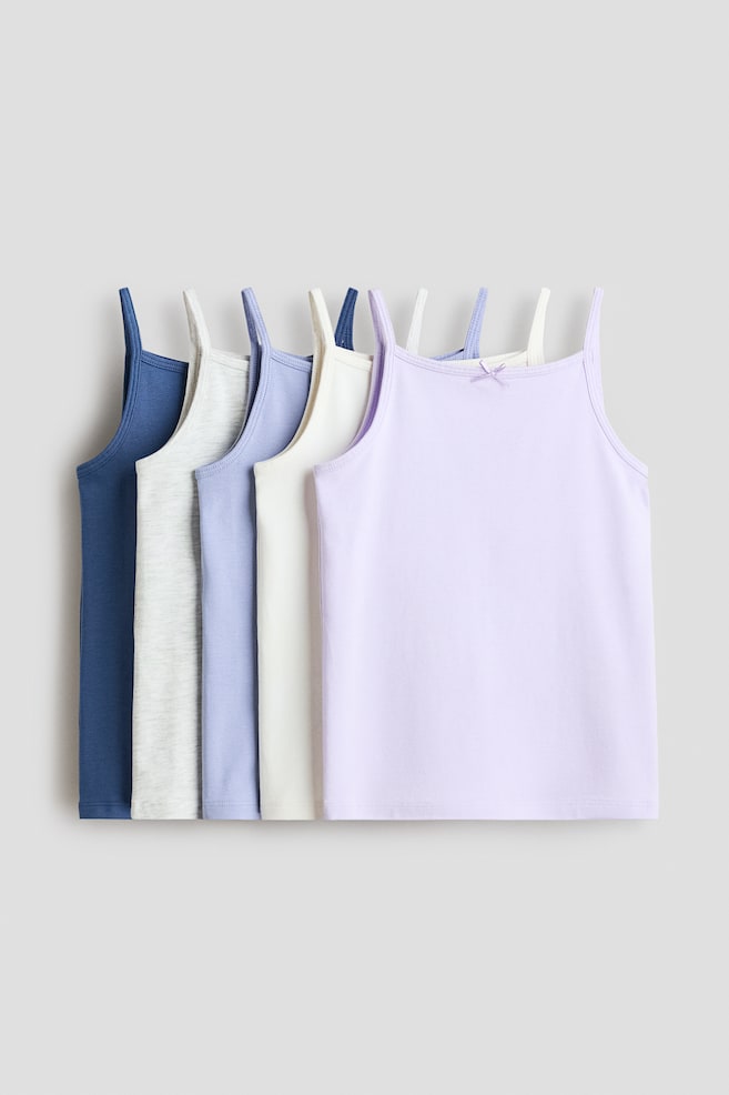 Lot de 5 débardeurs en jersey - Violet clair/bleu/Rose/crème/gris foncé/Violet clair/blanc/Bleu clair/cœurs/Rose/blanc/Jaune clair/rose/violet - 1