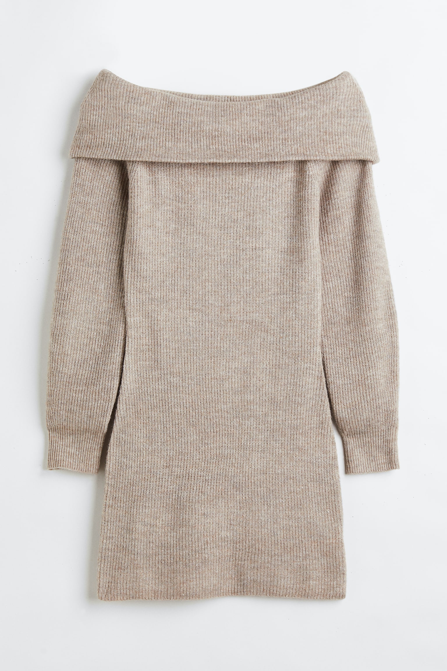 Vestido ajustado off-the-shoulder - Beige claro jaspeado