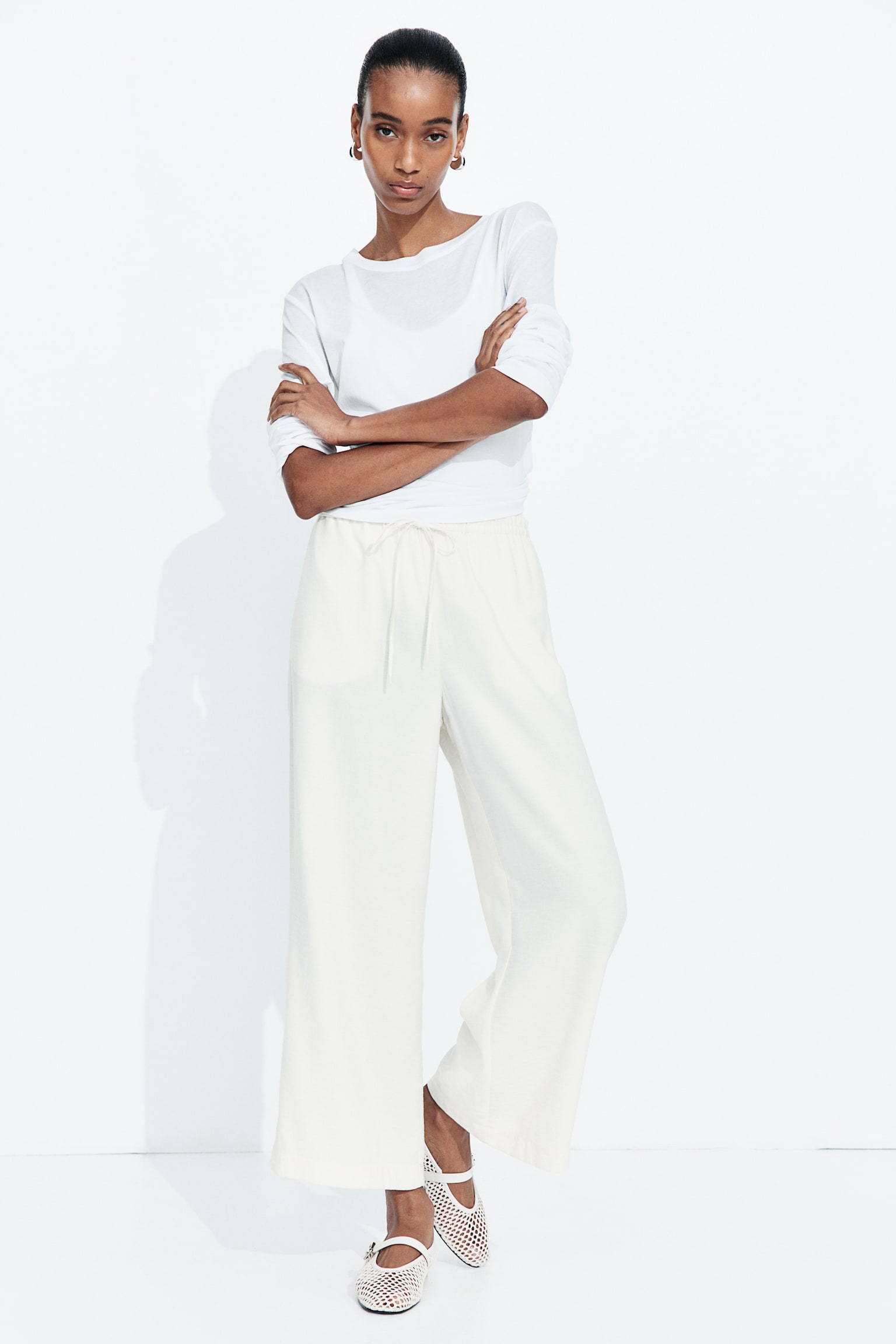 Straight Drawstring Pants - Cream/Black/Olive green - 4