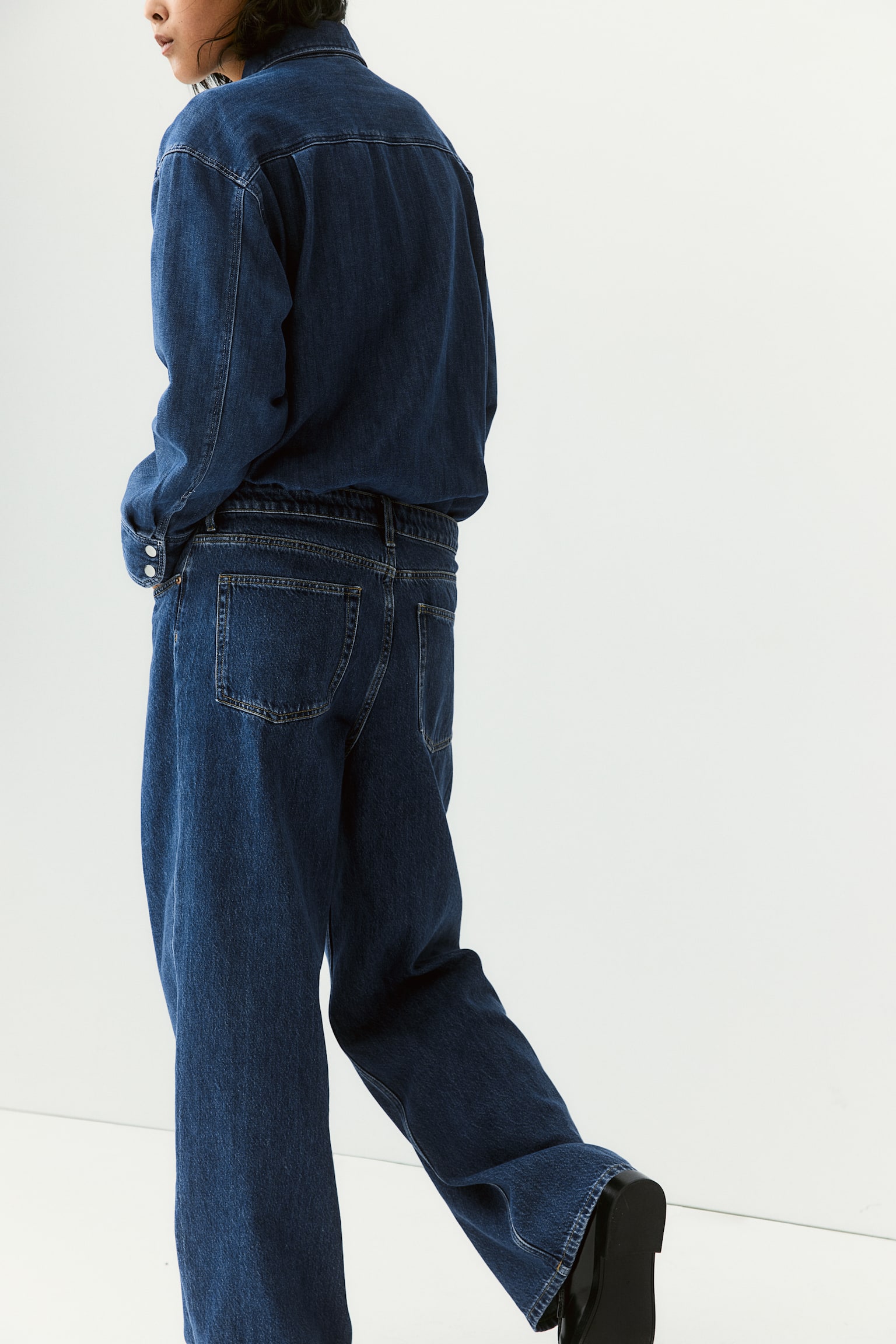 Wide denim trousers - Denim blue/Dark denim blue/Black/Washed out - 5