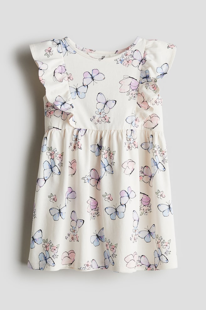 Robe volantée en jersey - Beige clair/papillons - 1