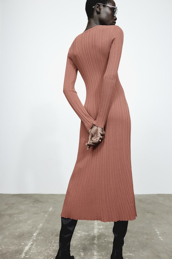 Rib-knit dress - Brown - 5