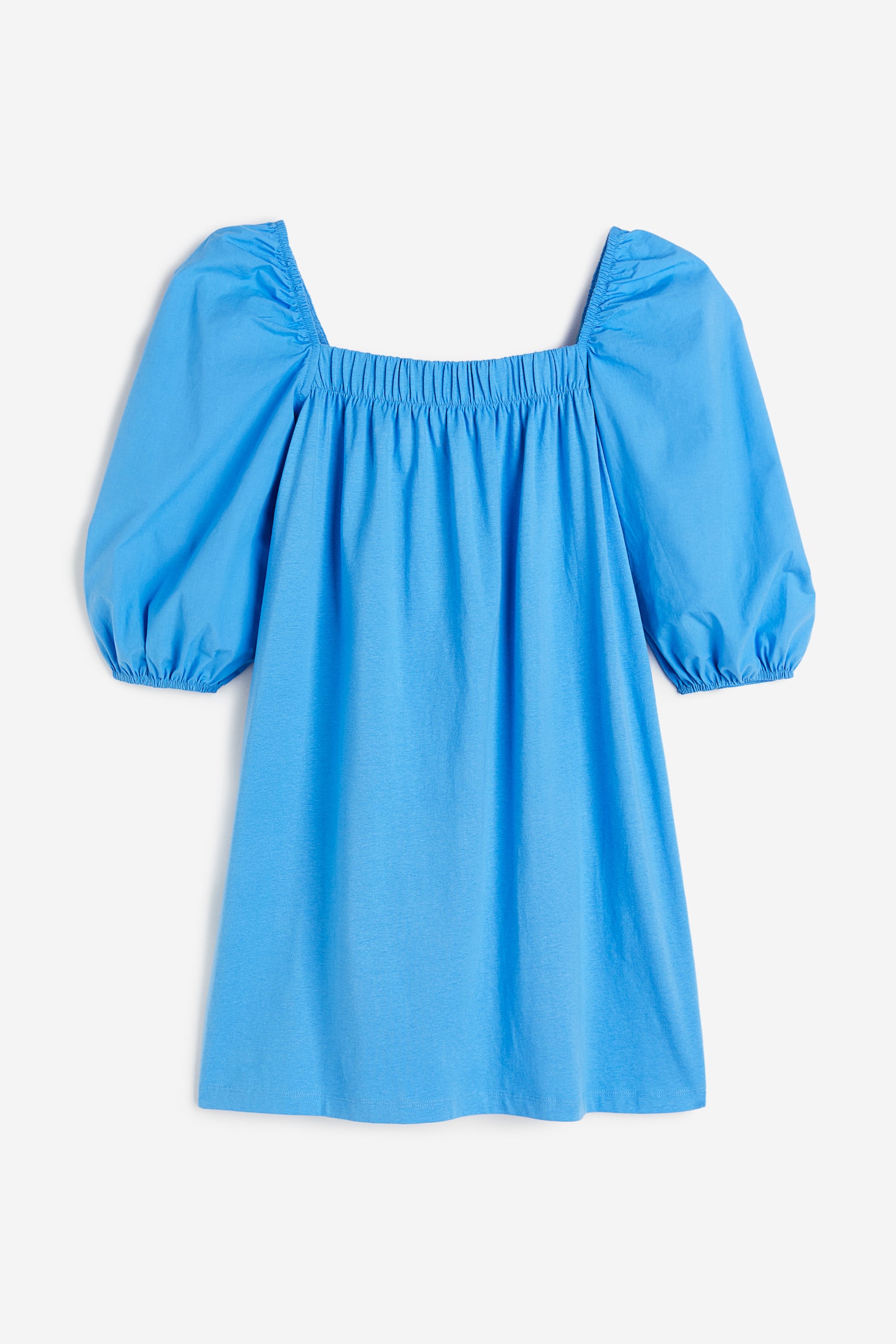 Puff Sleeve Cotton Dress - Blue/Black - 1