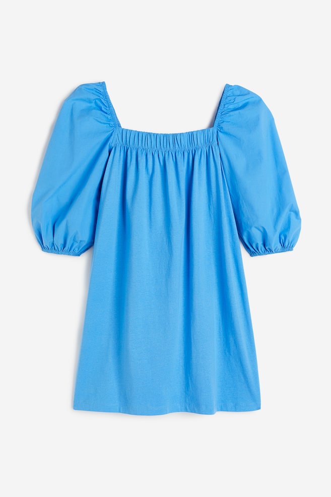 Puff-sleeved cotton dress - Blue/Black - 2