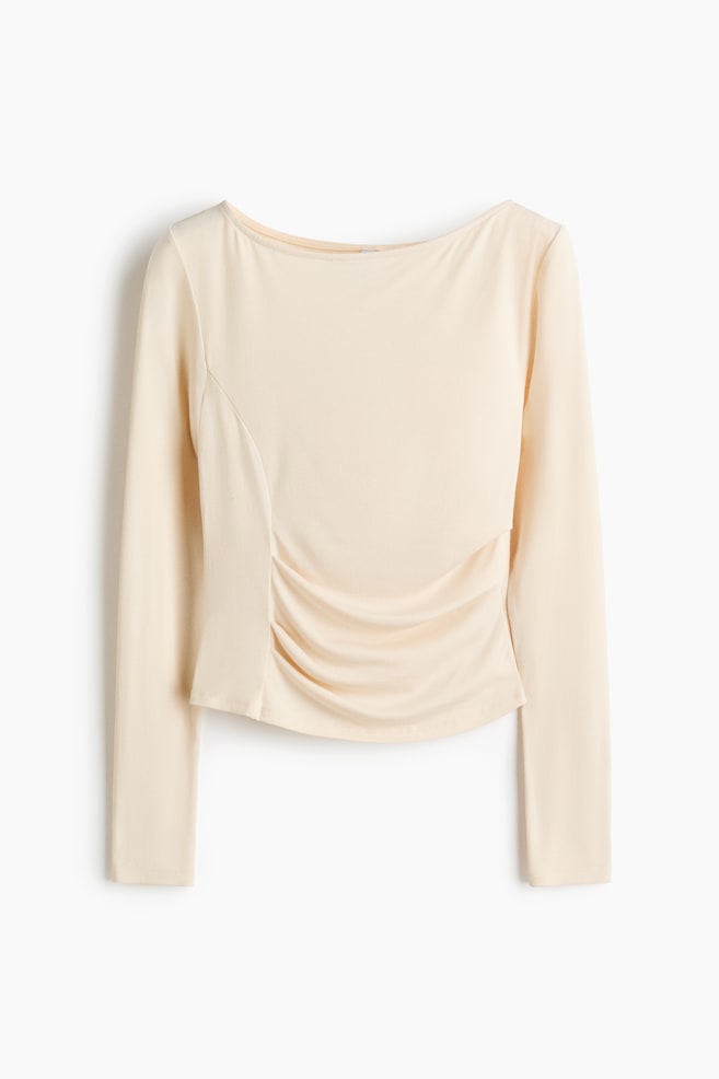 Draped boat-neck top - Light beige - 1